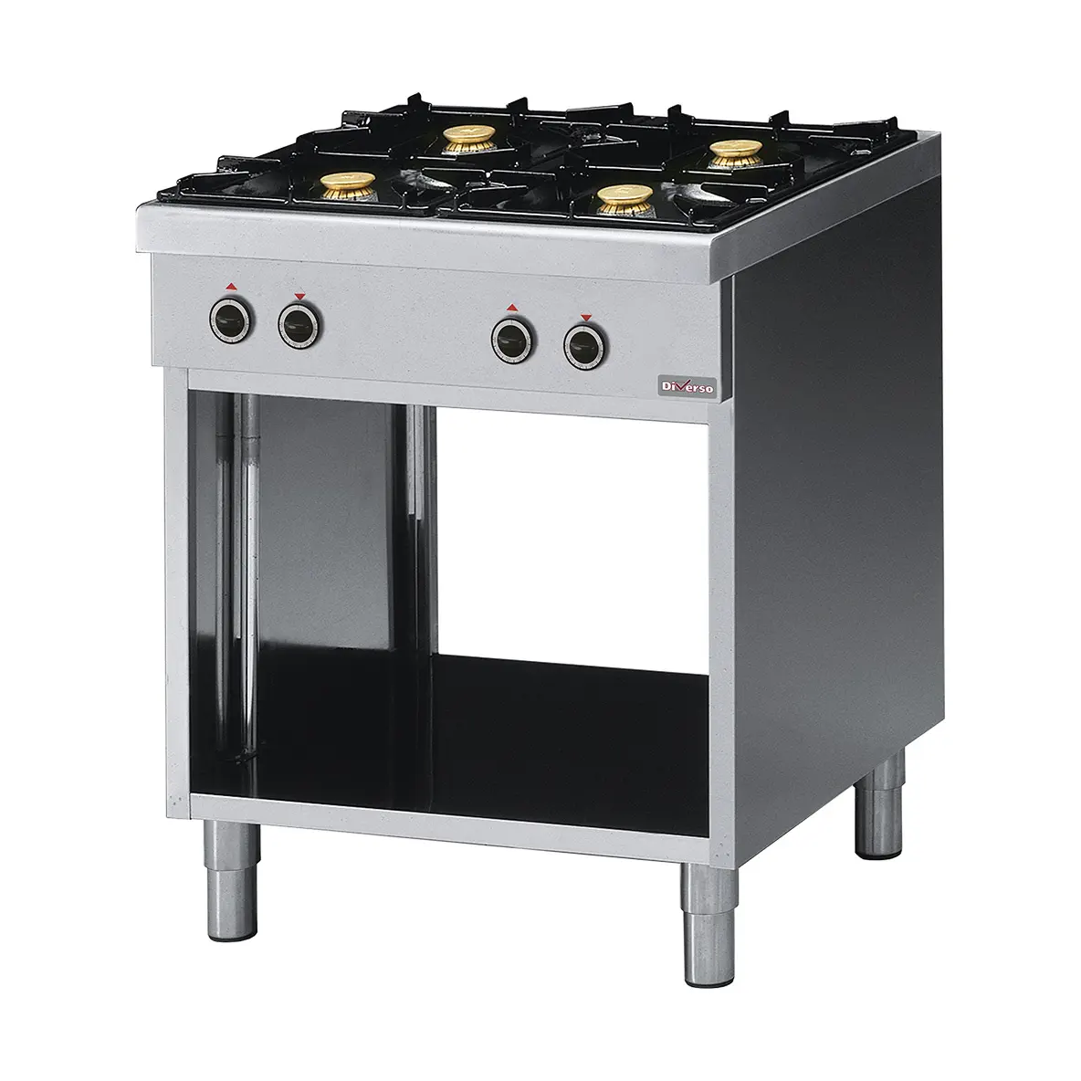 Fourneau 4 feux vifs, sur armoire ouverte