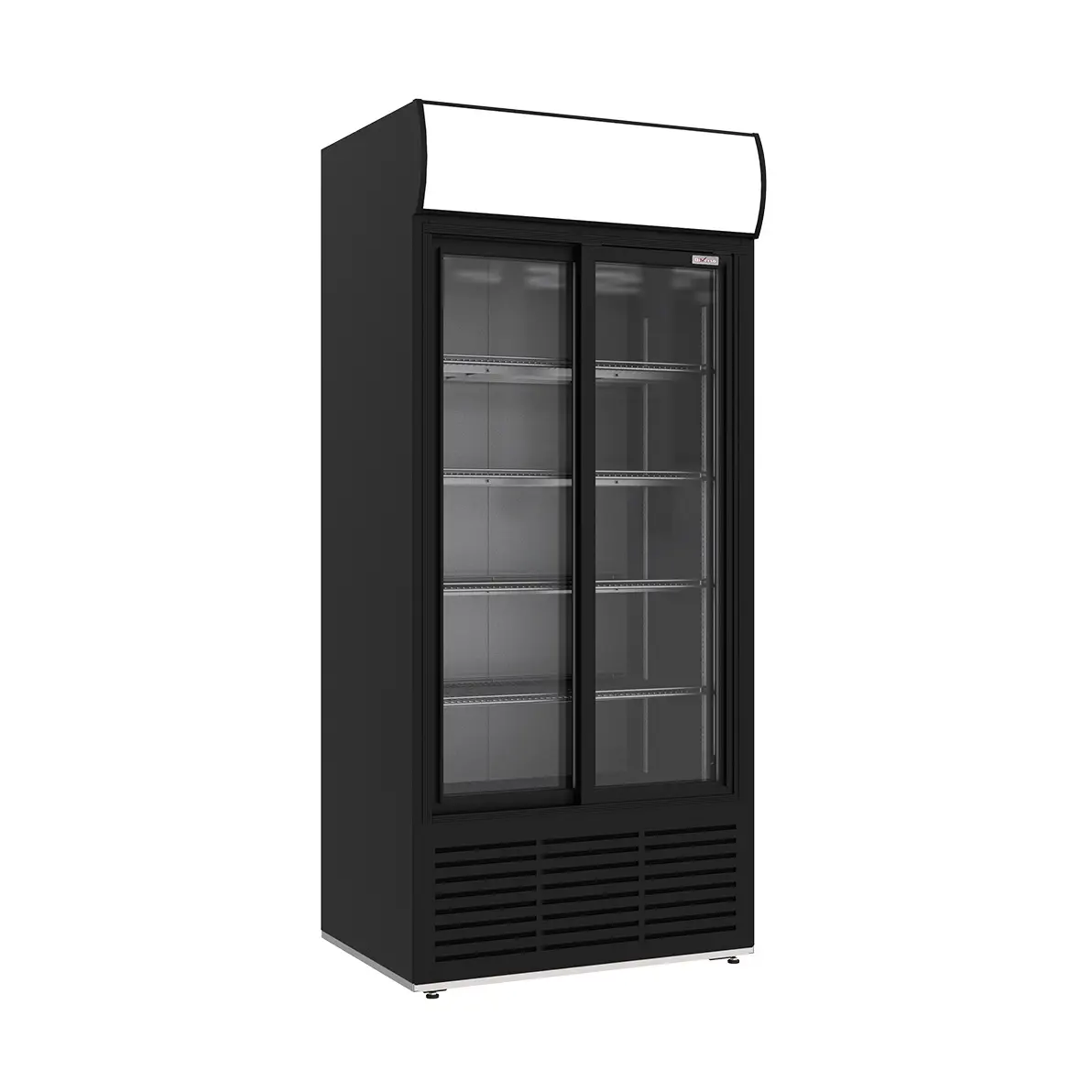 Vitrine ventilée positive, 783 litres, 2 portes coulissantes, avec caisson lumineux, NOIRE