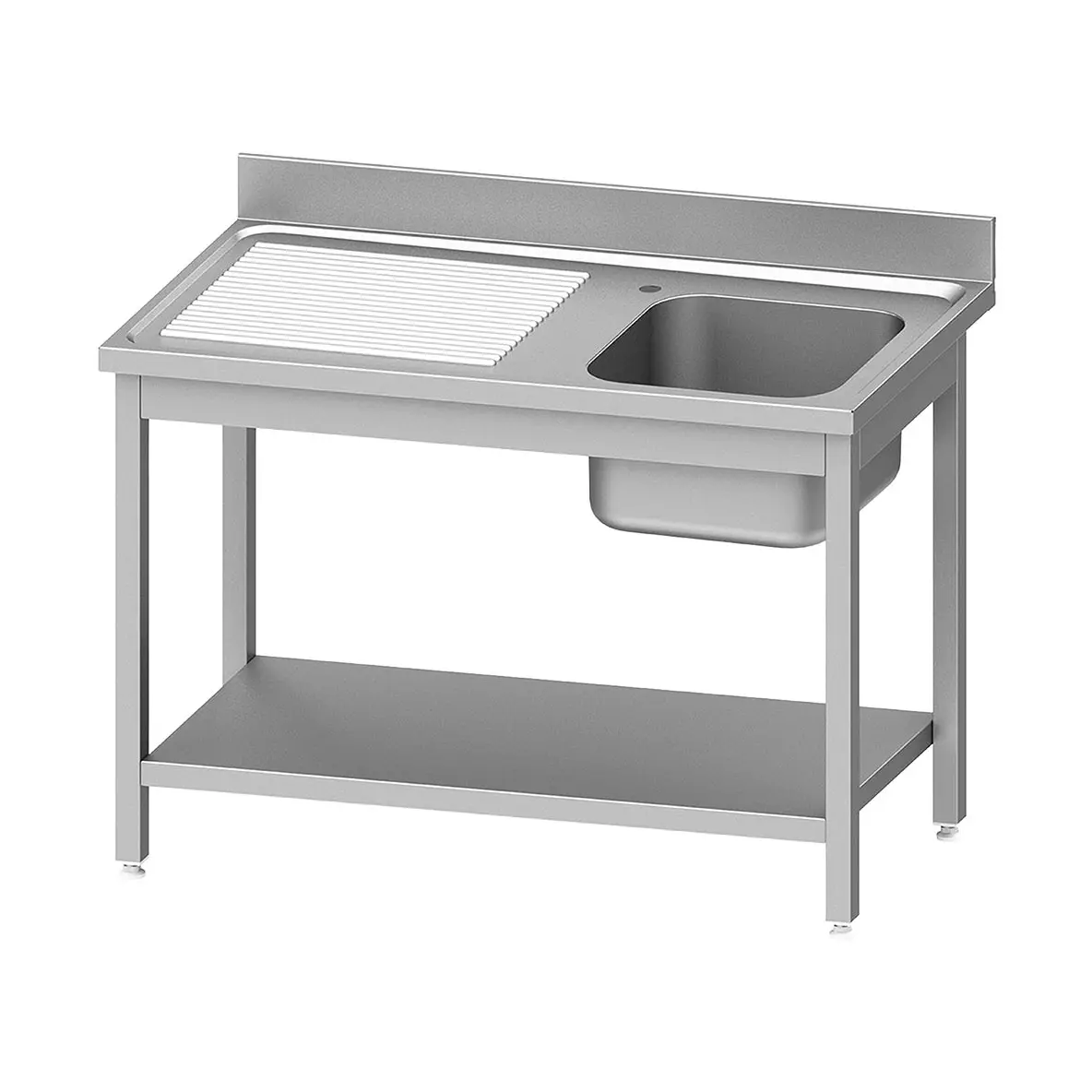 Plonge inox ECO 1 cuve égouttoir gauche, avec tablette inférieure - 1400 x 700 mm
