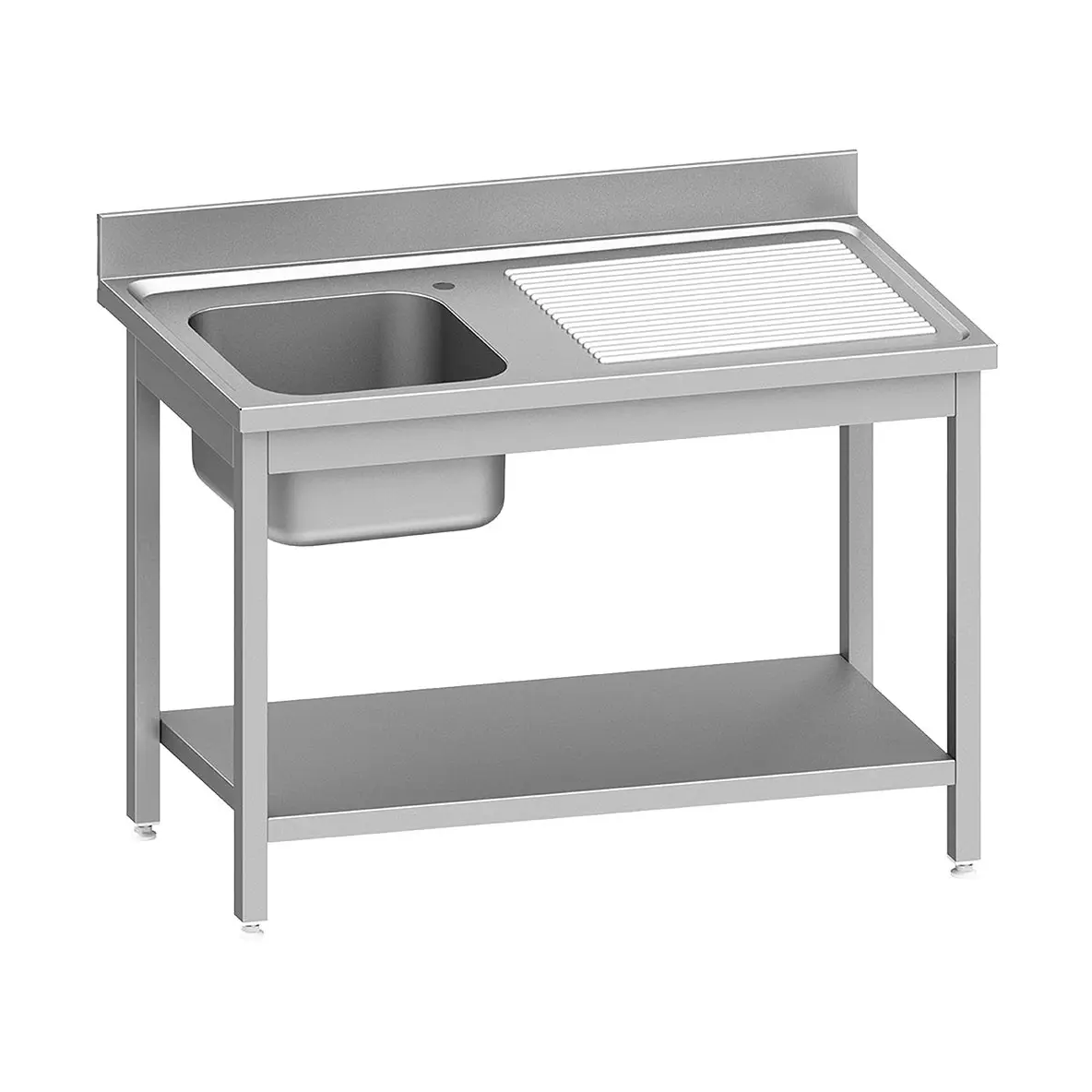 Plonge inox ECO 1 cuve égouttoir droite, avec tablette inférieure - 1200 x 700 mm