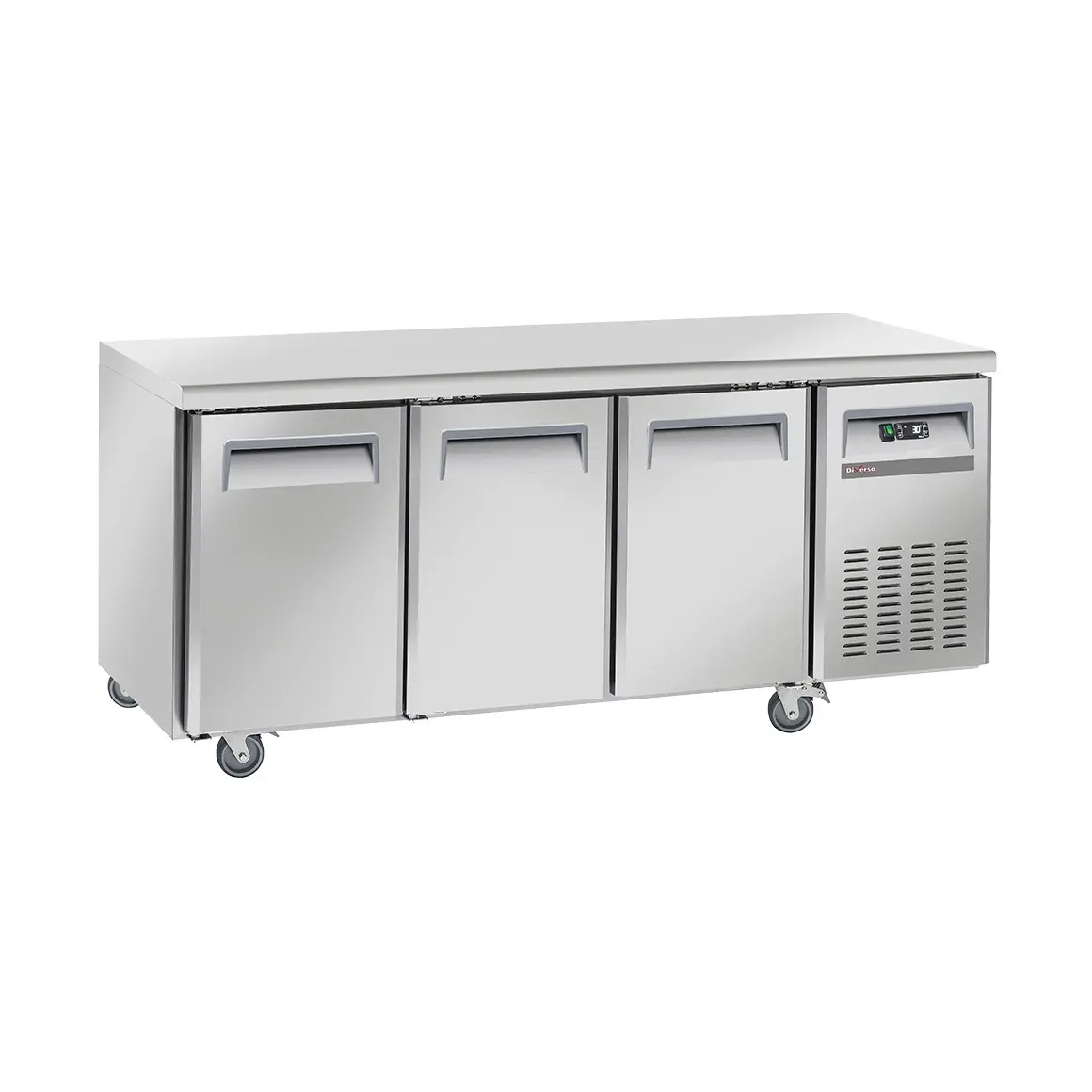 Table frigorifique, ventilé, 3 portes GN 1/1, sur roues, 2 avec freins