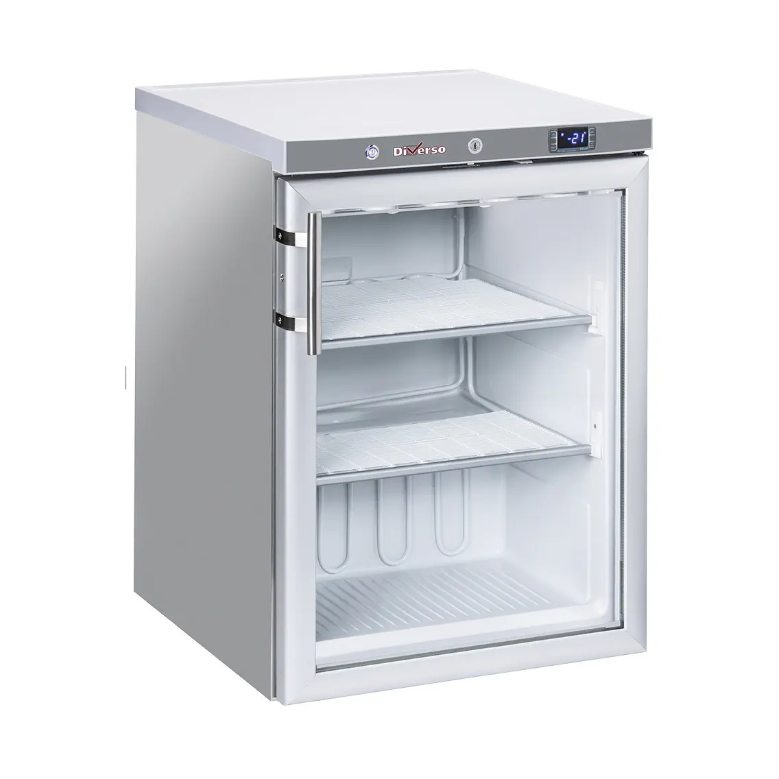 Congélateur statique, porte vitrée, 200 litres - acier inox