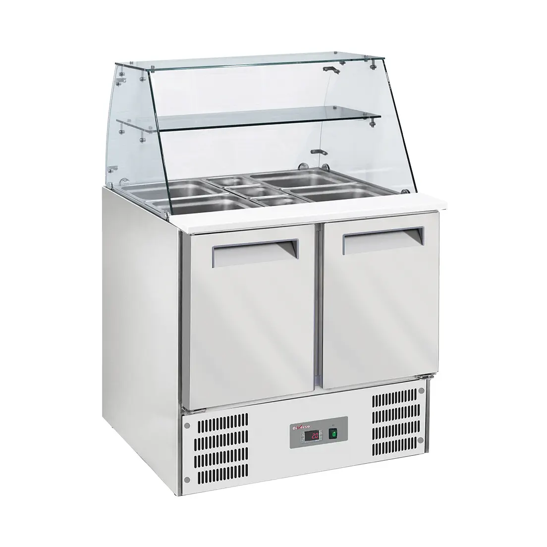 Saladette avec vitre bombée 2x GN1/1+3x GN 1/6-150 mm + réserve 2 portes GN 1/1