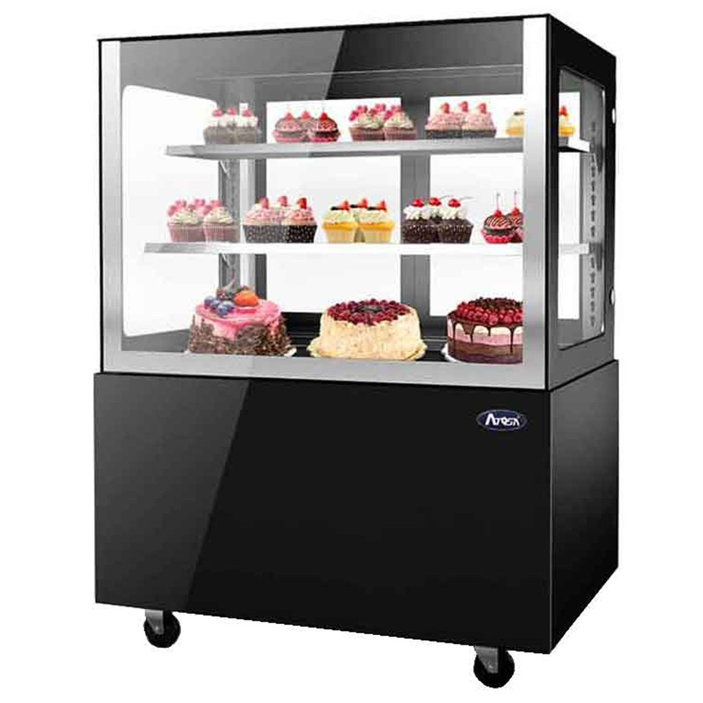 Vitrine réfrigérée comptoir 900mm - Laquée noire - 2 étagères - Froid ventilé