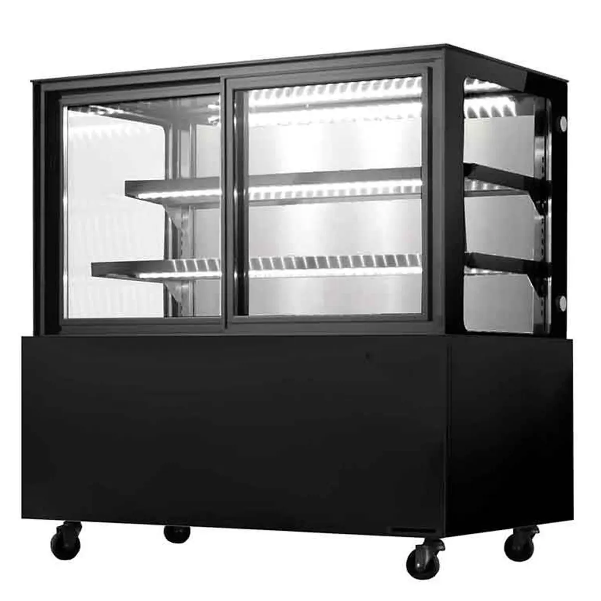 Vitrine murale 900mm - 2 étagères verre - Vitrage droit - Laquée noire