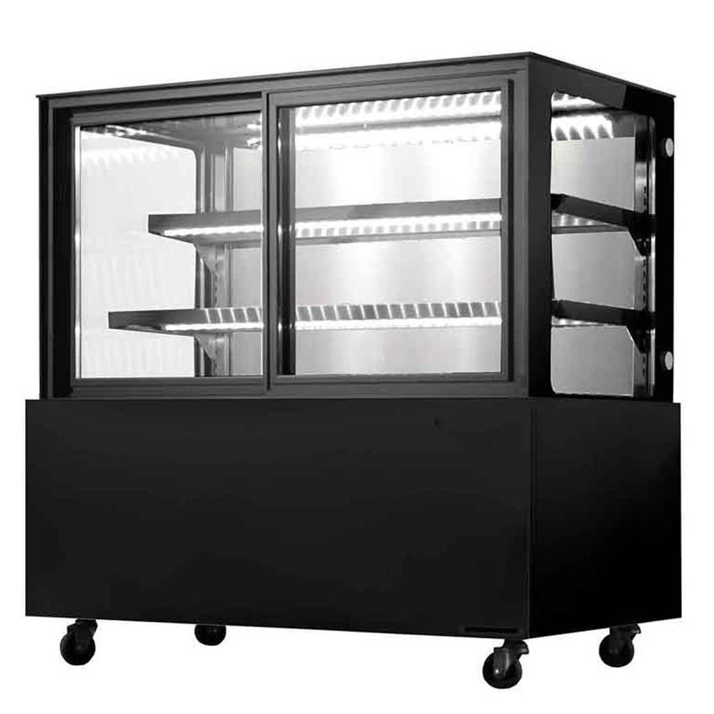 Vitrine murale 900mm - 2 étagères verre - Vitrage droit - Laquée noire