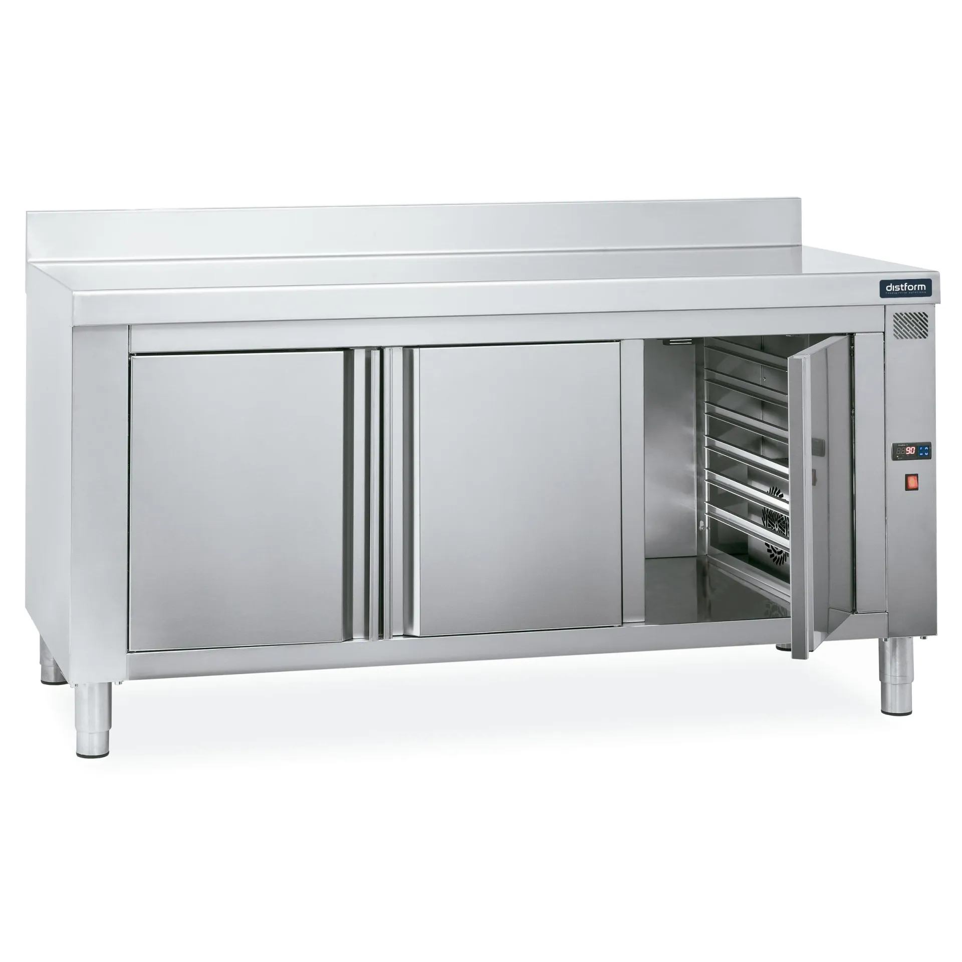 Table adossée chauffante 1200x700x850 2 glissières GN 1/1 portes battantes