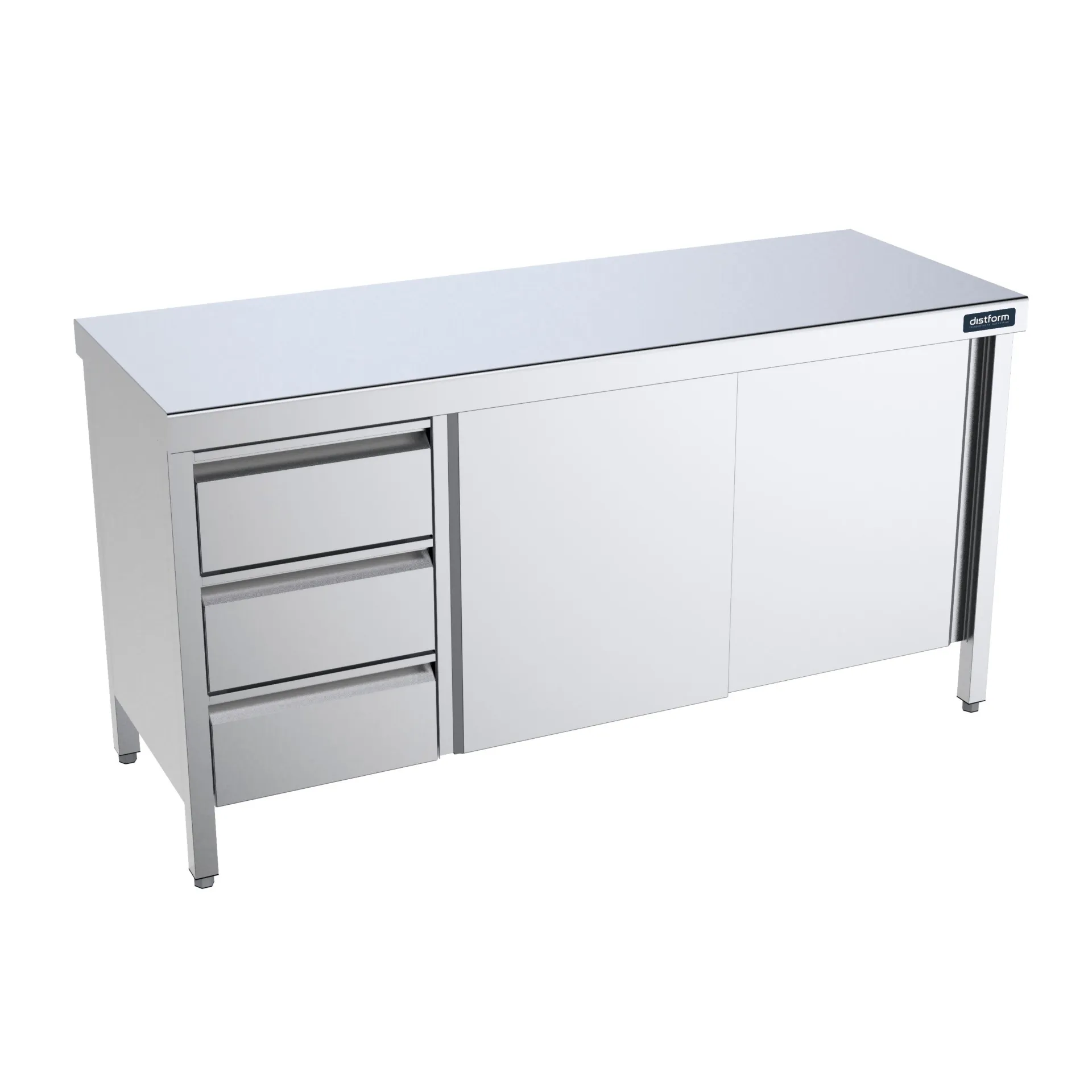 Table centrale 1400x600 avec portes et module de tiroirs à gauche