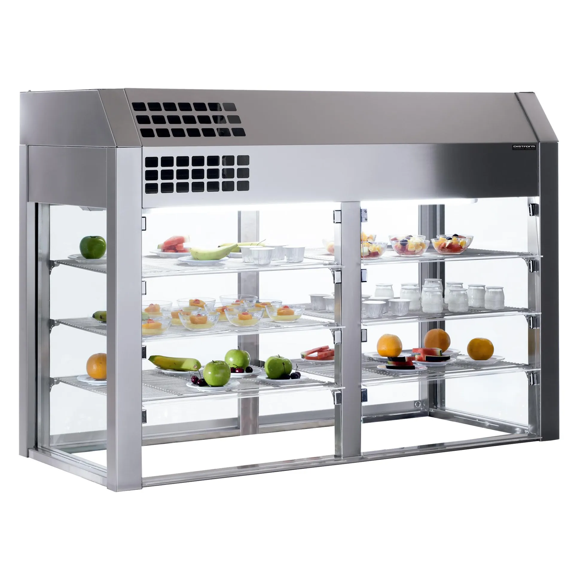Vitrine réfrigérée 3 niveaux 4 GN 1/1 sans base isolée (rideau thermique)