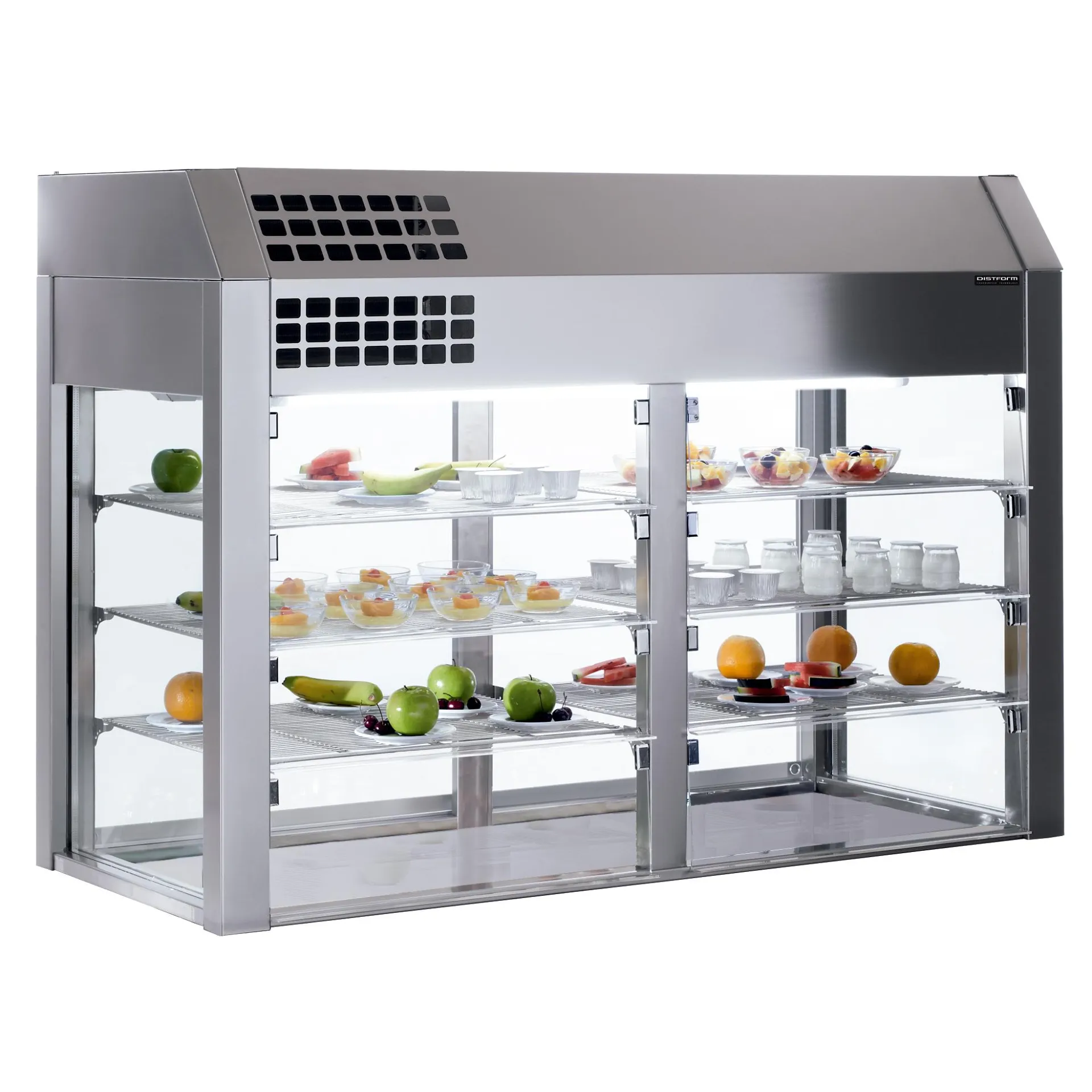 Vitrine réfrigérée 3 niveaux 4 GN 1/1 avec cuve isolée (rideau thermique)