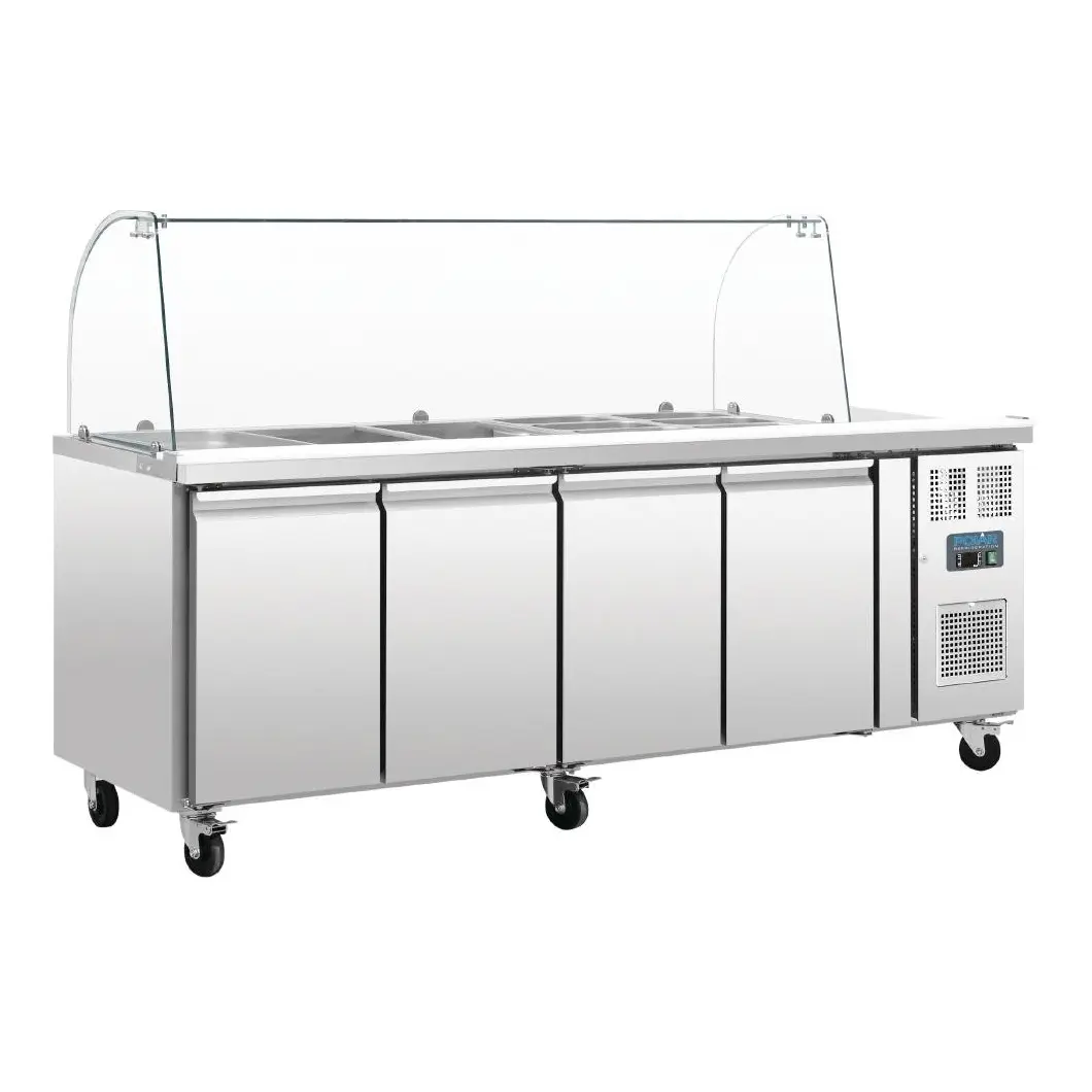 Comptoir de préparation réfrigéré GN avec pare-haleine Polar Série U 4 portes