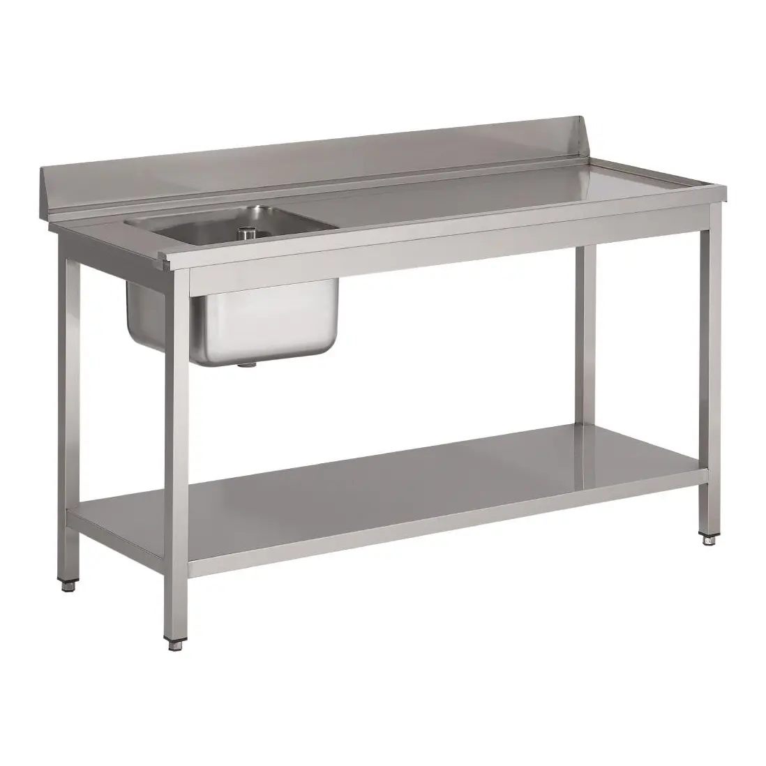 Table d'entrée lave-vaisselle inox avec bac à gauche dosseret et tablette inférieure Gastro M 850x1400x700mm