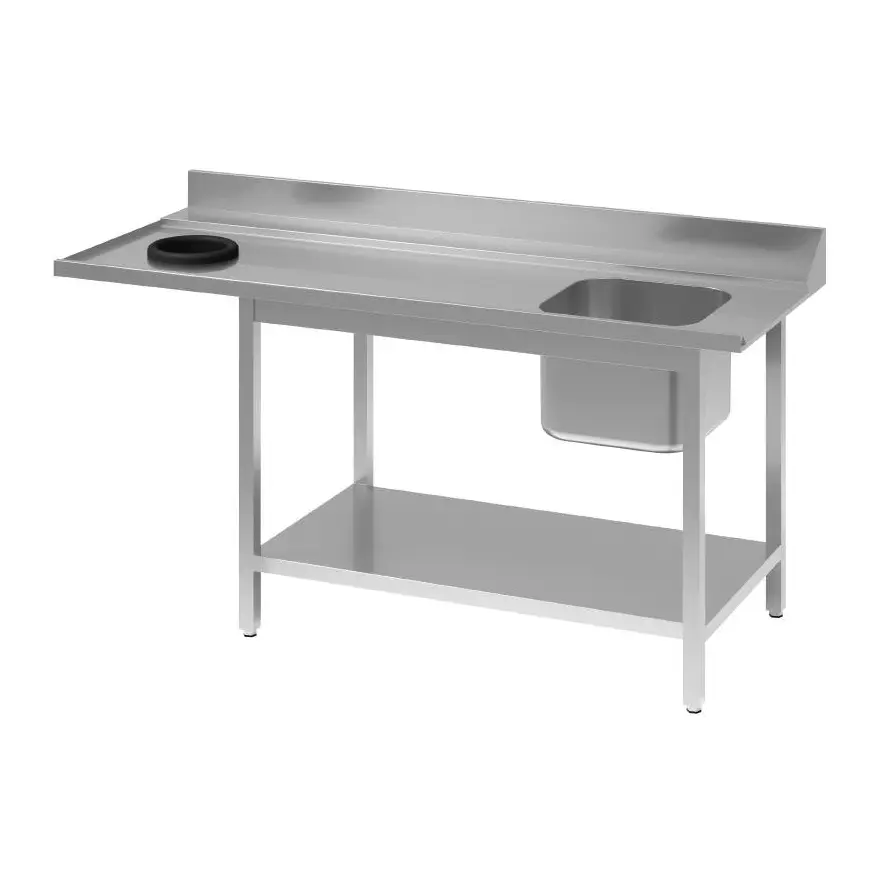Table d'entrée lave-vaisselle inox avec bac à droite TVO dosseret et tablette inférieure Gastro M 1000 x 700mm