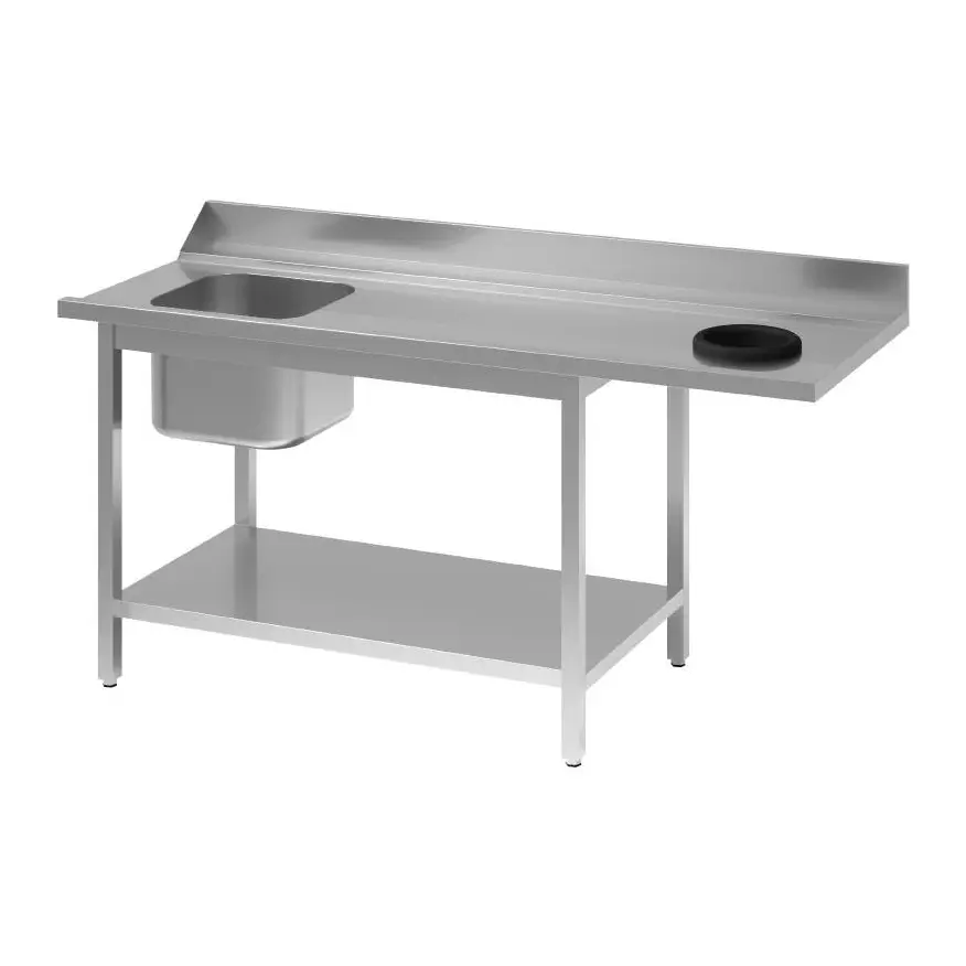 Table d'entrée lave-vaisselle inox avec bac à gauche TVO dosseret et tablette inférieure Gastro M 850x1400x700mm