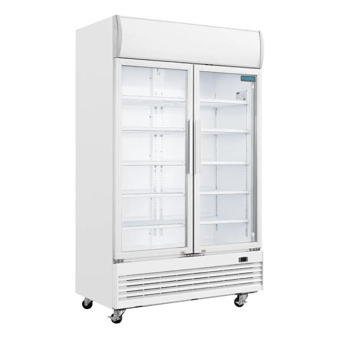 Armoire réfrigérée 2 portes vitrées à charnières avec caisson lumineux Polar Série G 950L