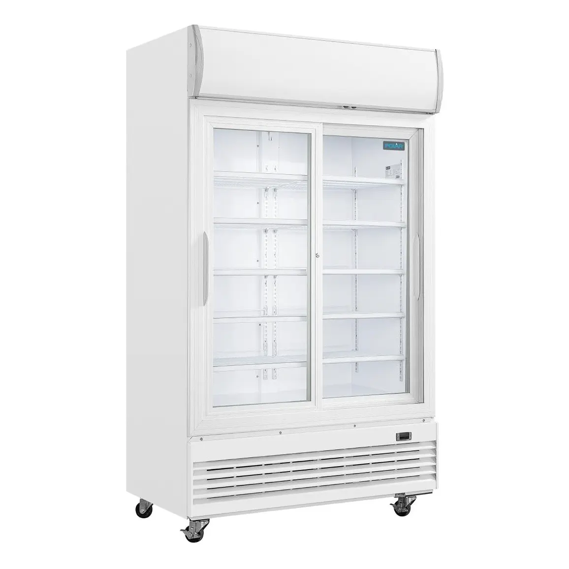 Armoire réfrigérée 2 portes vitrées coulissantes avec caisson lumineux Polar Série G 950L