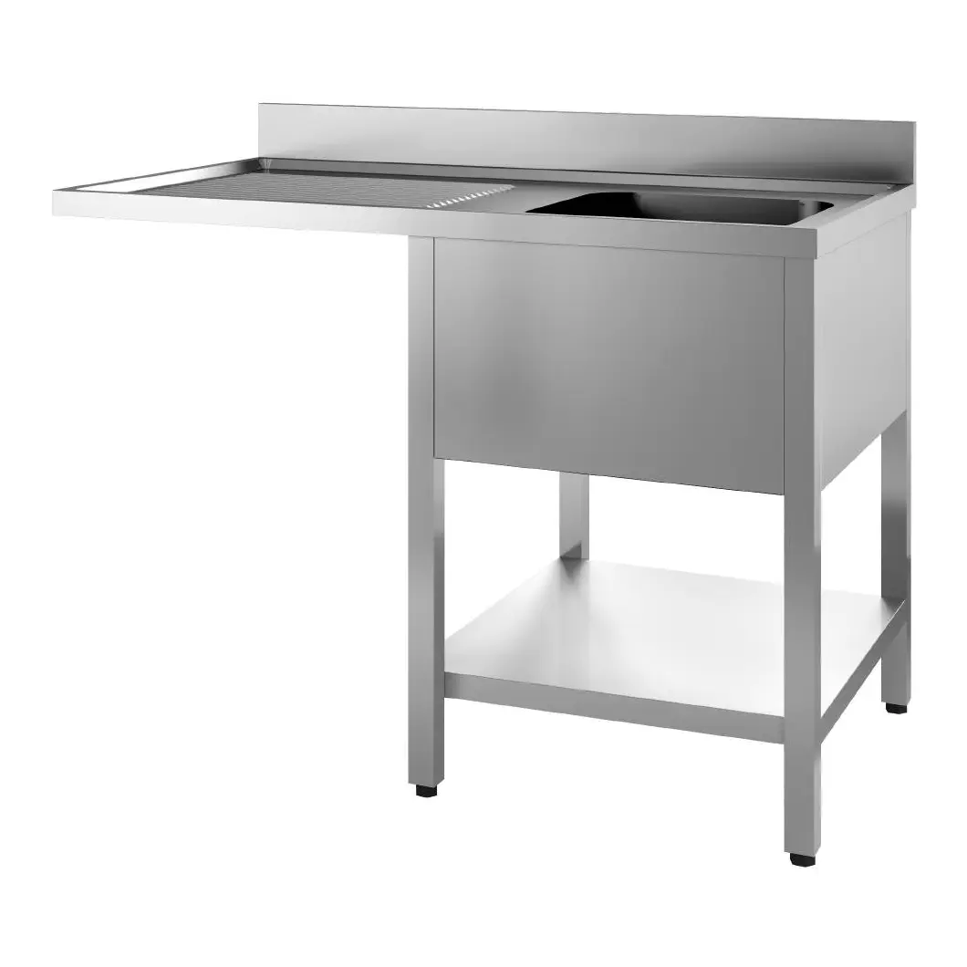 Plonge avec dosseret 1 bac et sous-tablette à droite et 1 égouttoir et espace LV à gauche Gastro M 1200x700x850mm