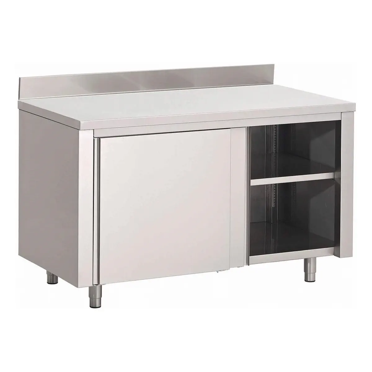 Table armoire inox avec portes coulissantes et dosseret Gastro M 2000 x 700 x 850mm
