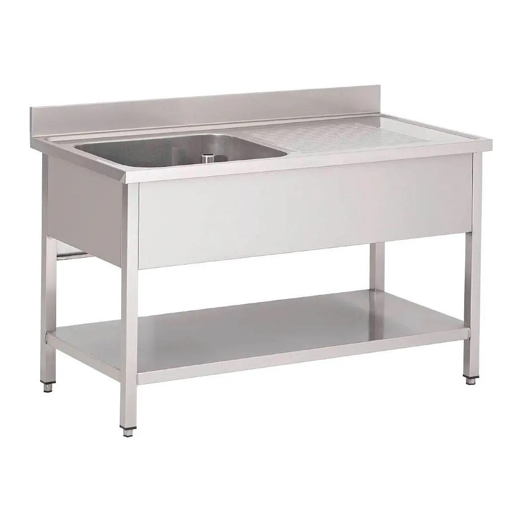 Plonge inox avec étagère basse Gastro M 1 bac à gauche 140 x 70 x 85 cm