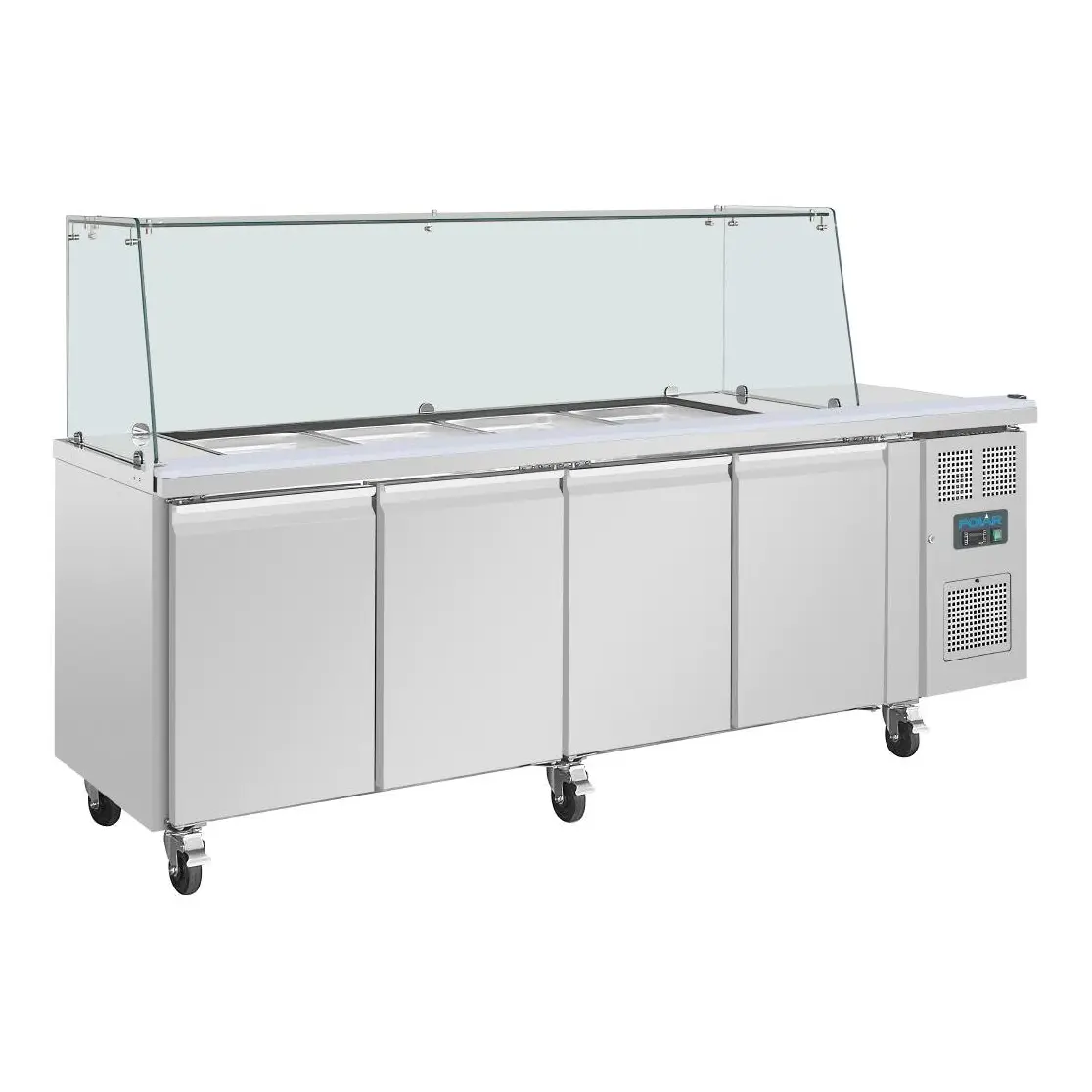 Comptoir à salade GN avec pare-haleine carré Polar Série U 4 portes