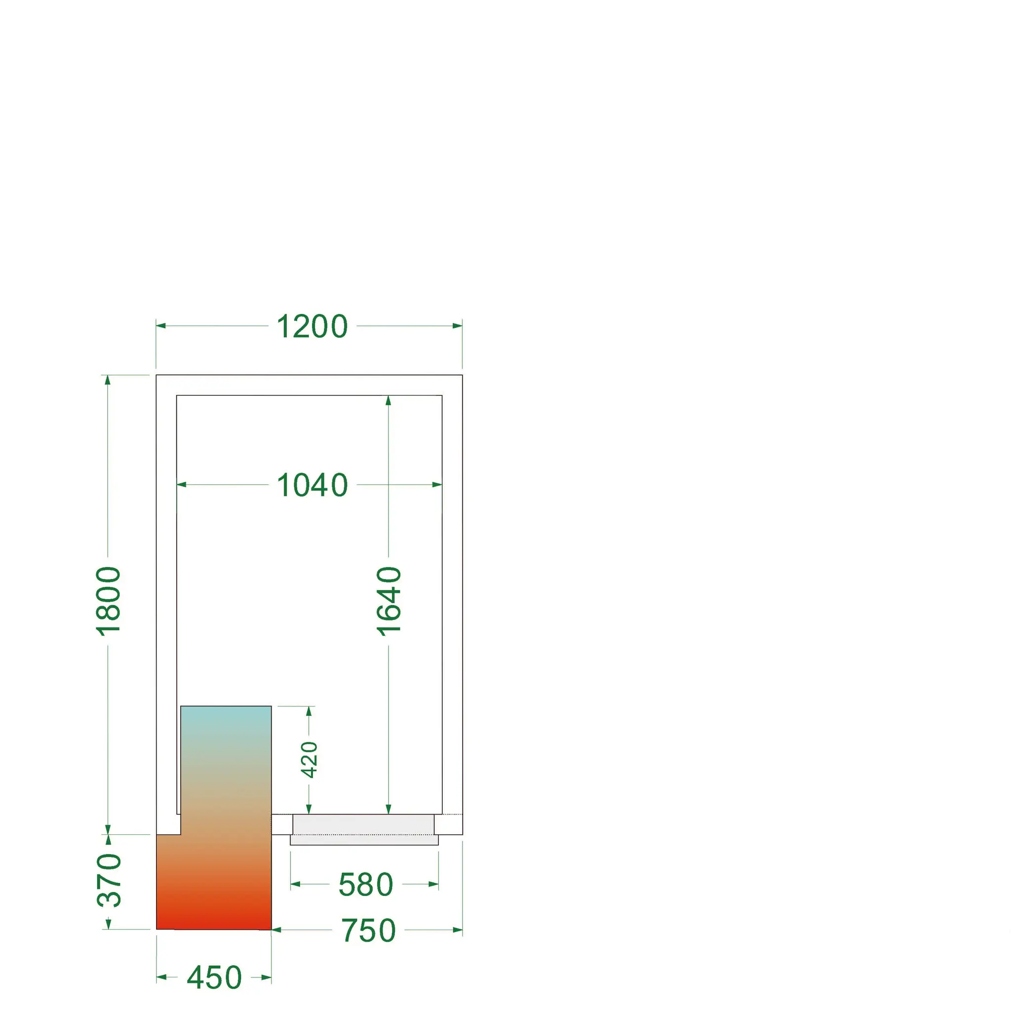 Chambre froide positive avec groupe 1200 x 1800 x 2200 mm