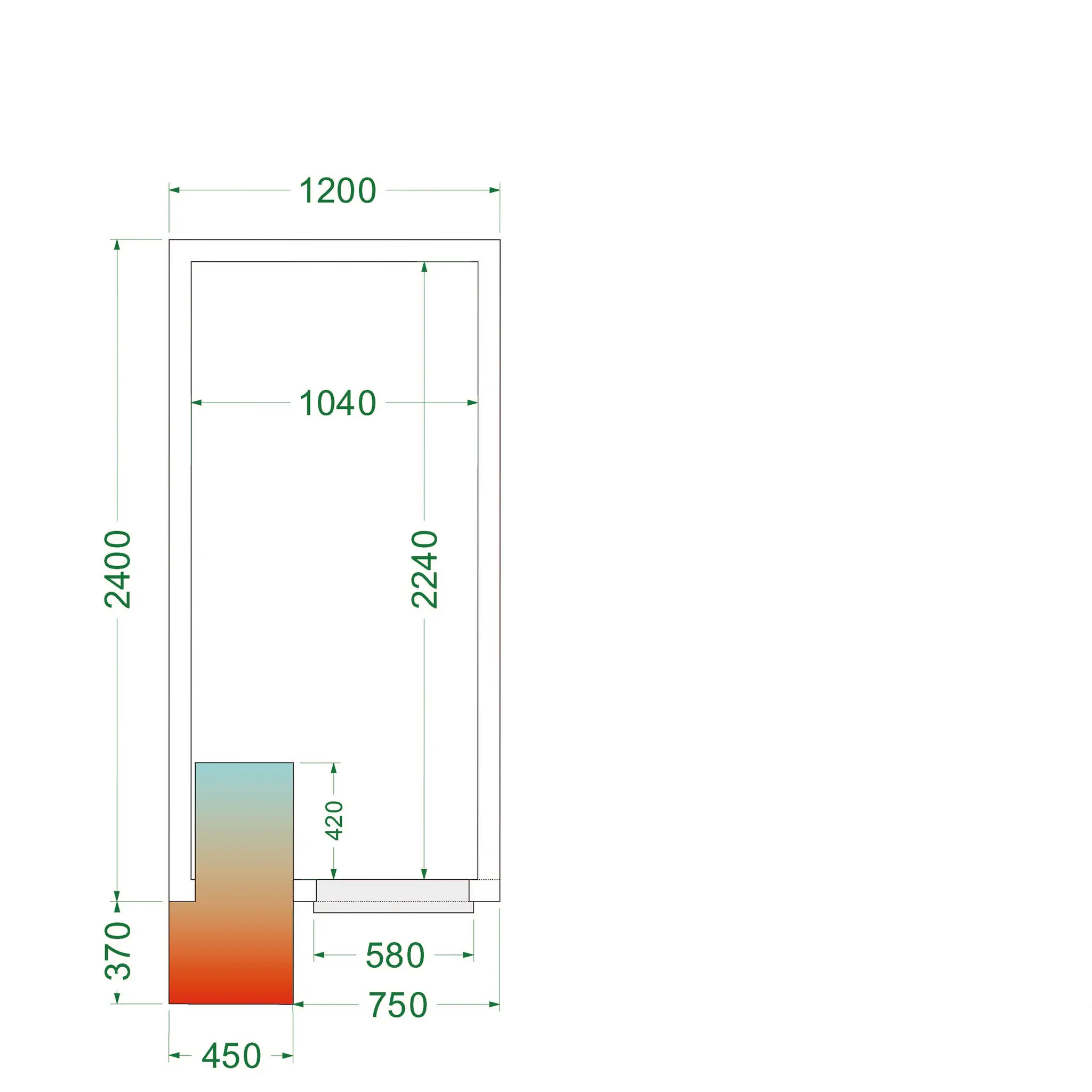 Chambre froide positive avec groupe 1200 x 2400 x 2200 mm