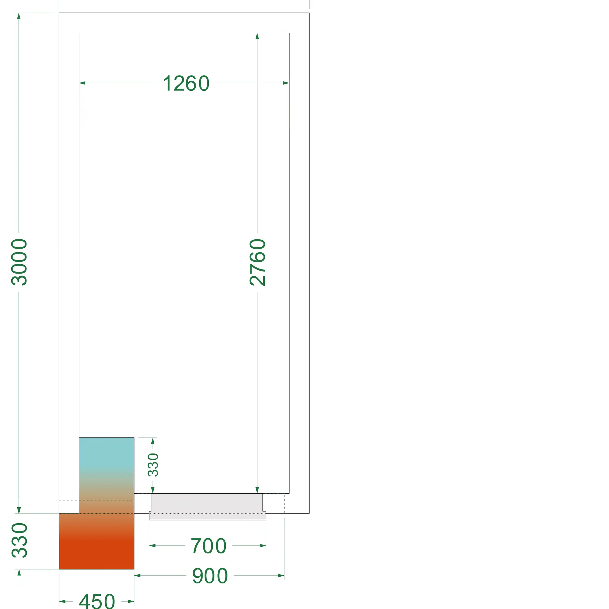 Chambre froide négative avec groupe 1500 x 3000 x 2200 mm