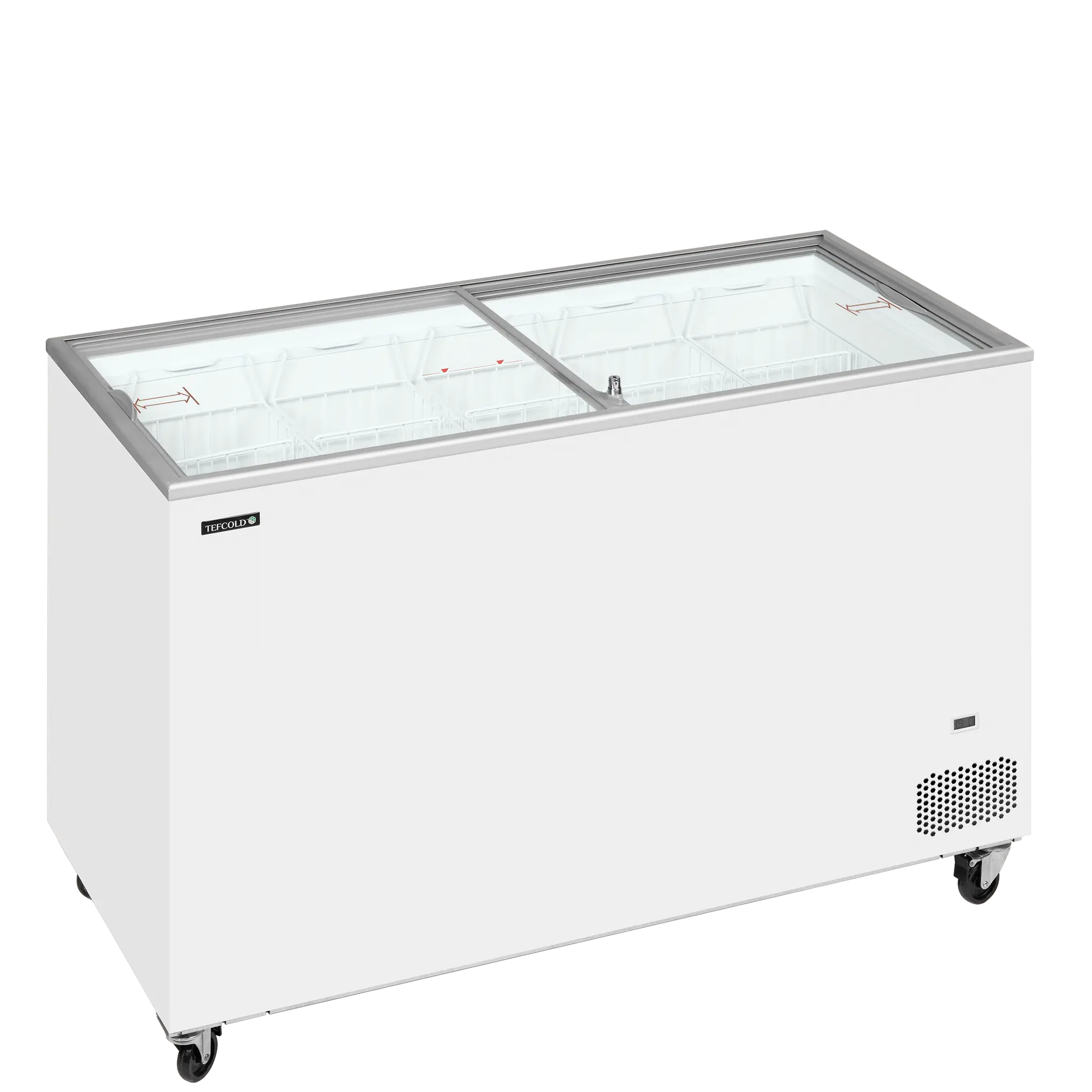 Congélateur coffre avec couvercles coulissants vitrés plats 401 L