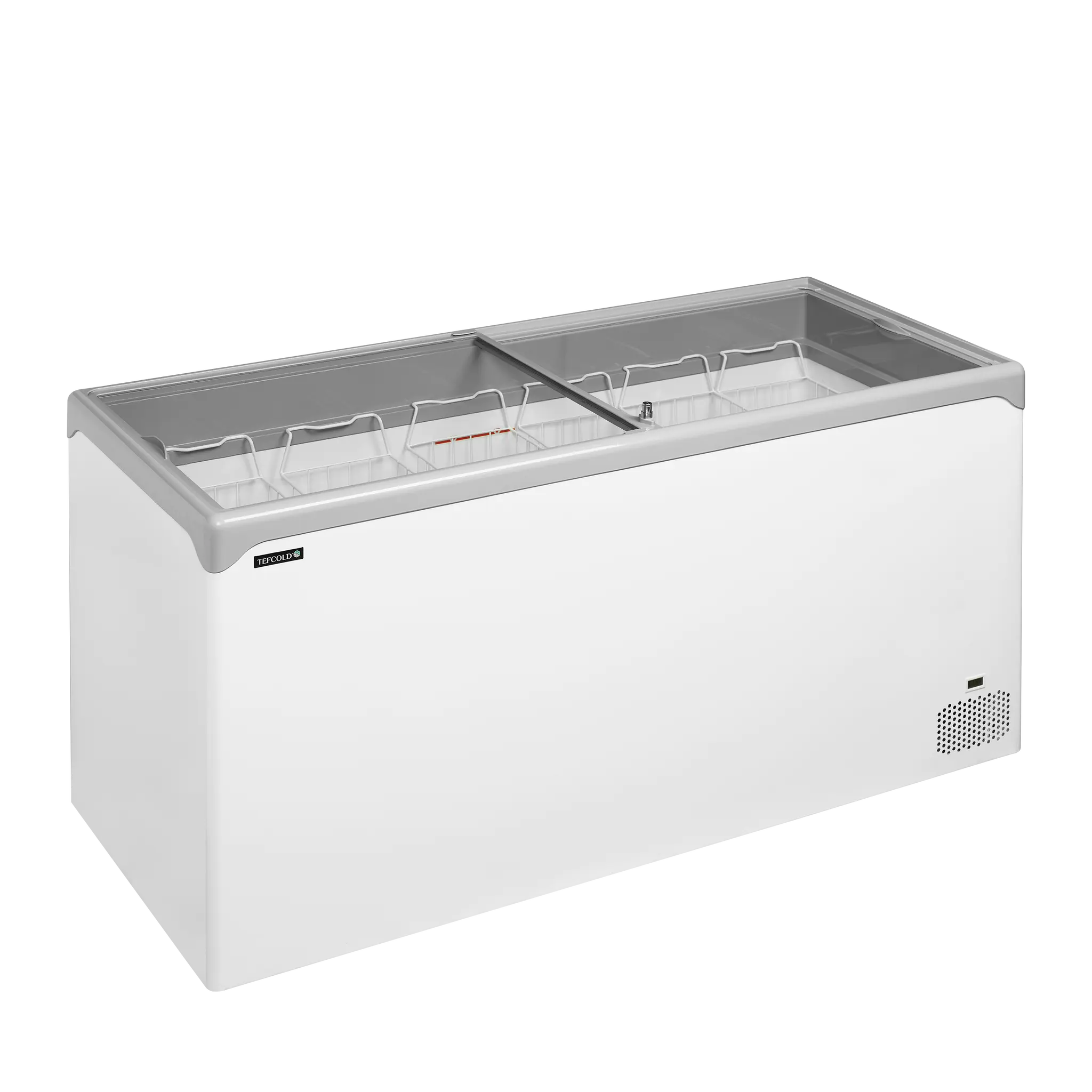 Congélateur coffre élégant avec couvercles coulissants vitrés plats 478 L
