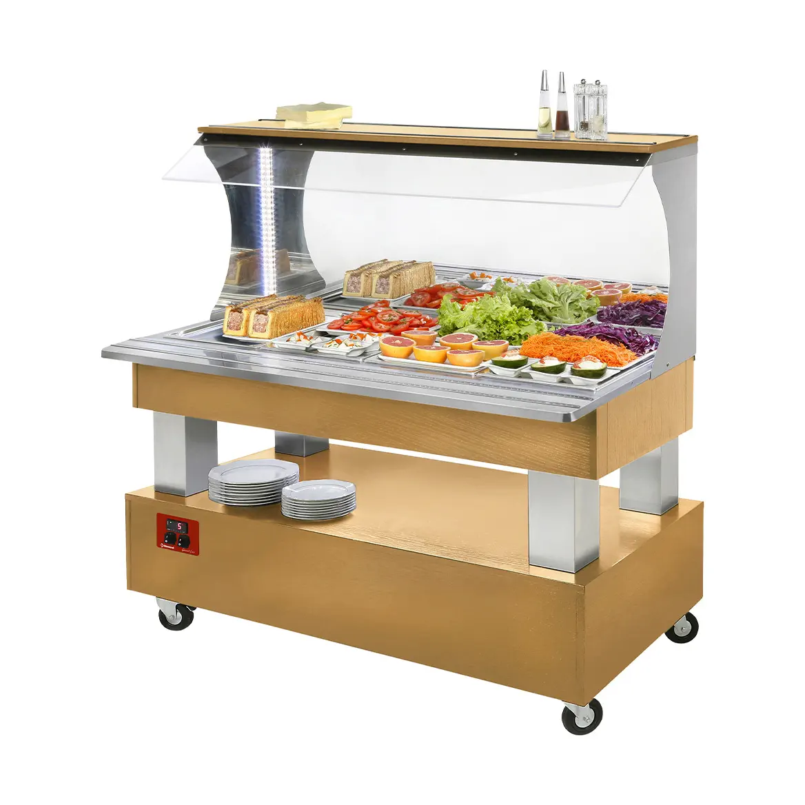Buffet - Salad bar mural, réfrigéré, 4x GN1/1-150 (Bois Chêne clair)
