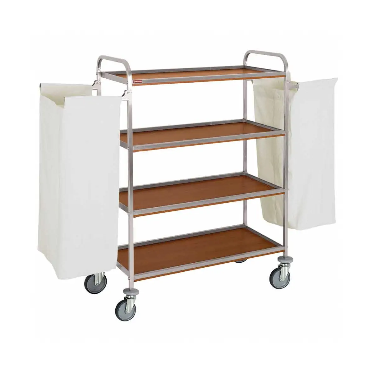 Chariot à linge inox, 4 niveaux, avec 2 sacs - chêne foncé