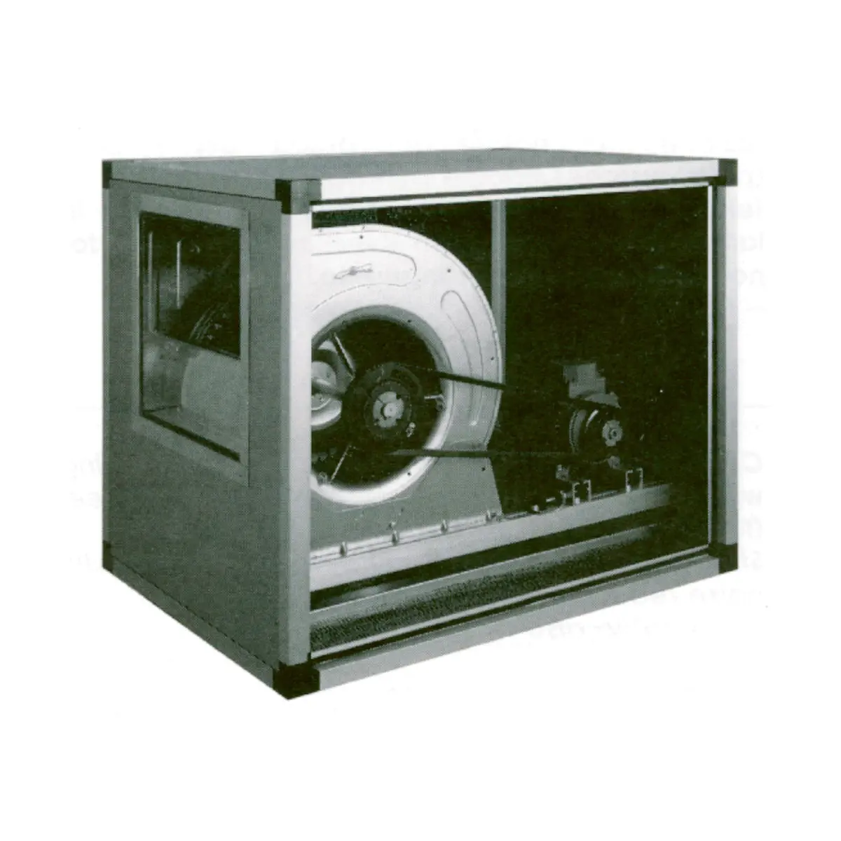 Ventilateur centrifuge avec caisson isolé, transmission à courroie,2 vitesses, 4500 M3/h