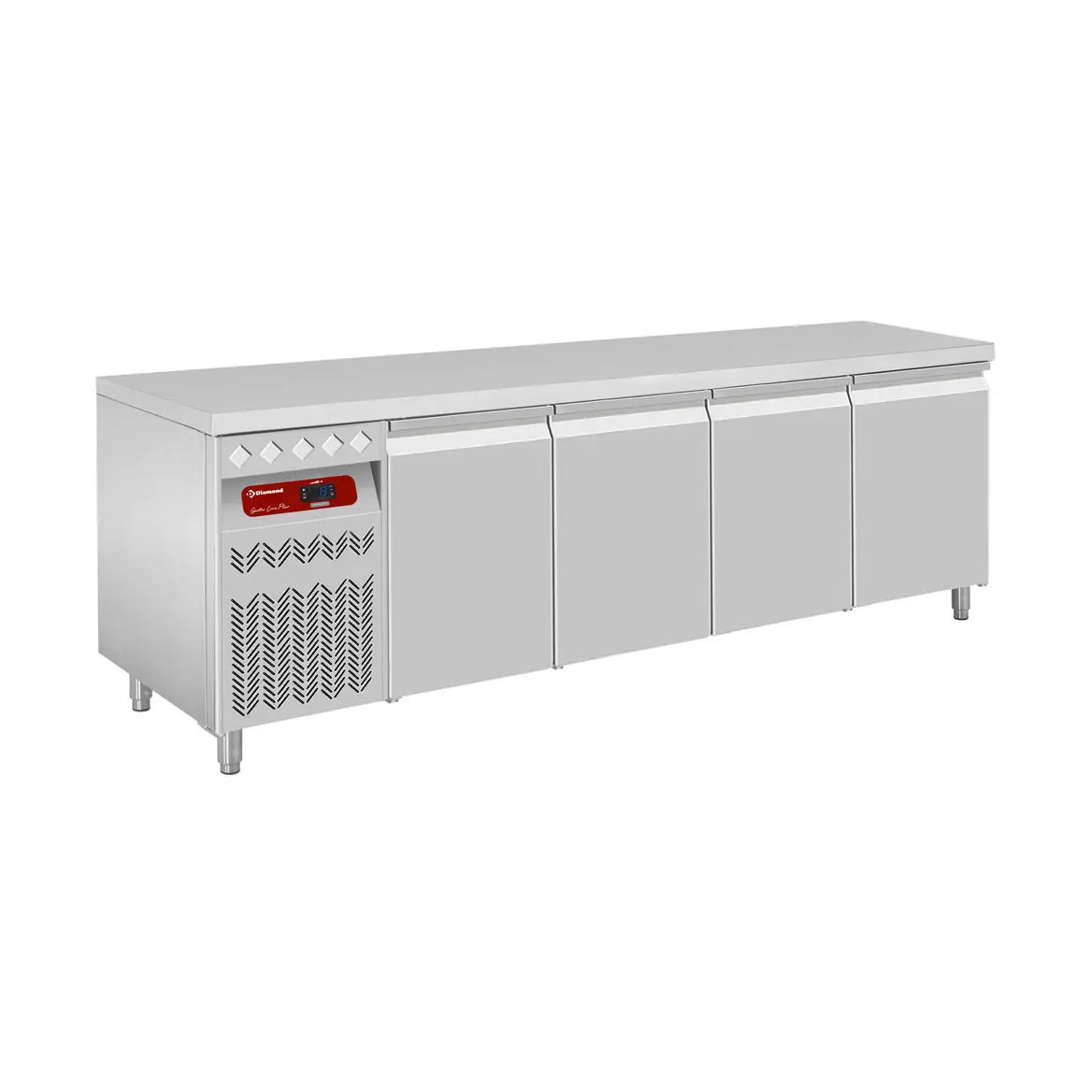 Table frigorifique ventilée, 4 portes GN 1/1, 550 Lit. groupe a gauche