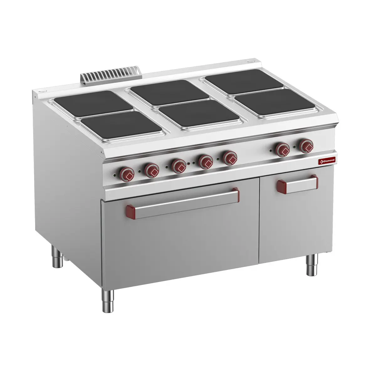 Fourneau électrique 6 plaques sur four électrique GN 2/1, armoire neutre fermée