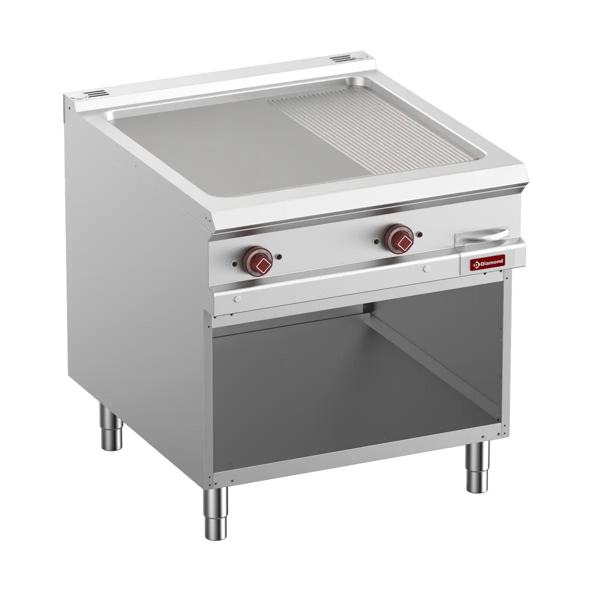 Plaque de cuisson 2/3 lisse & 1/3 rainurée électrique module 1/1, armoire ouverte