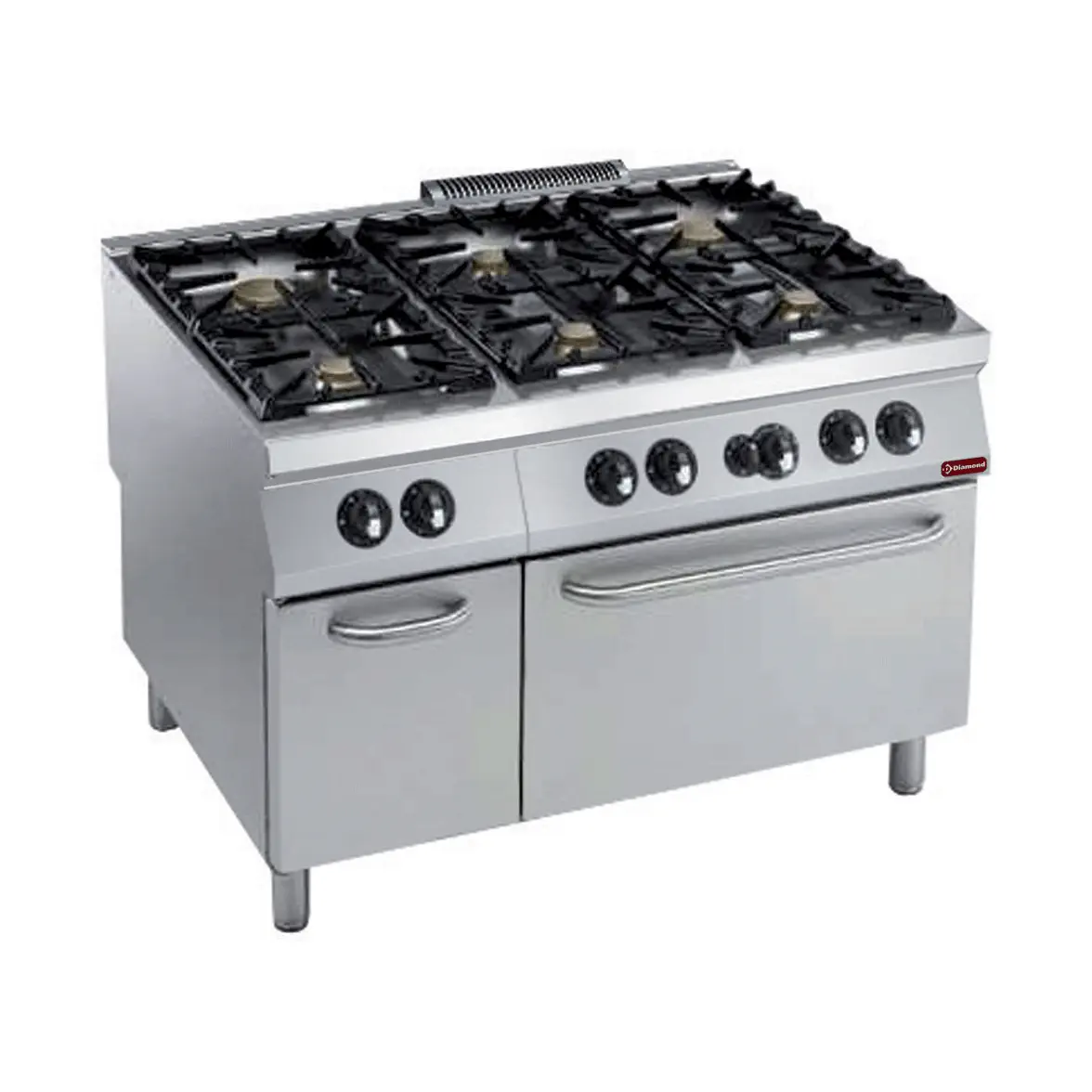 Fourneau 6 feux vifs, four gaz GN 2/1, armoire neutre