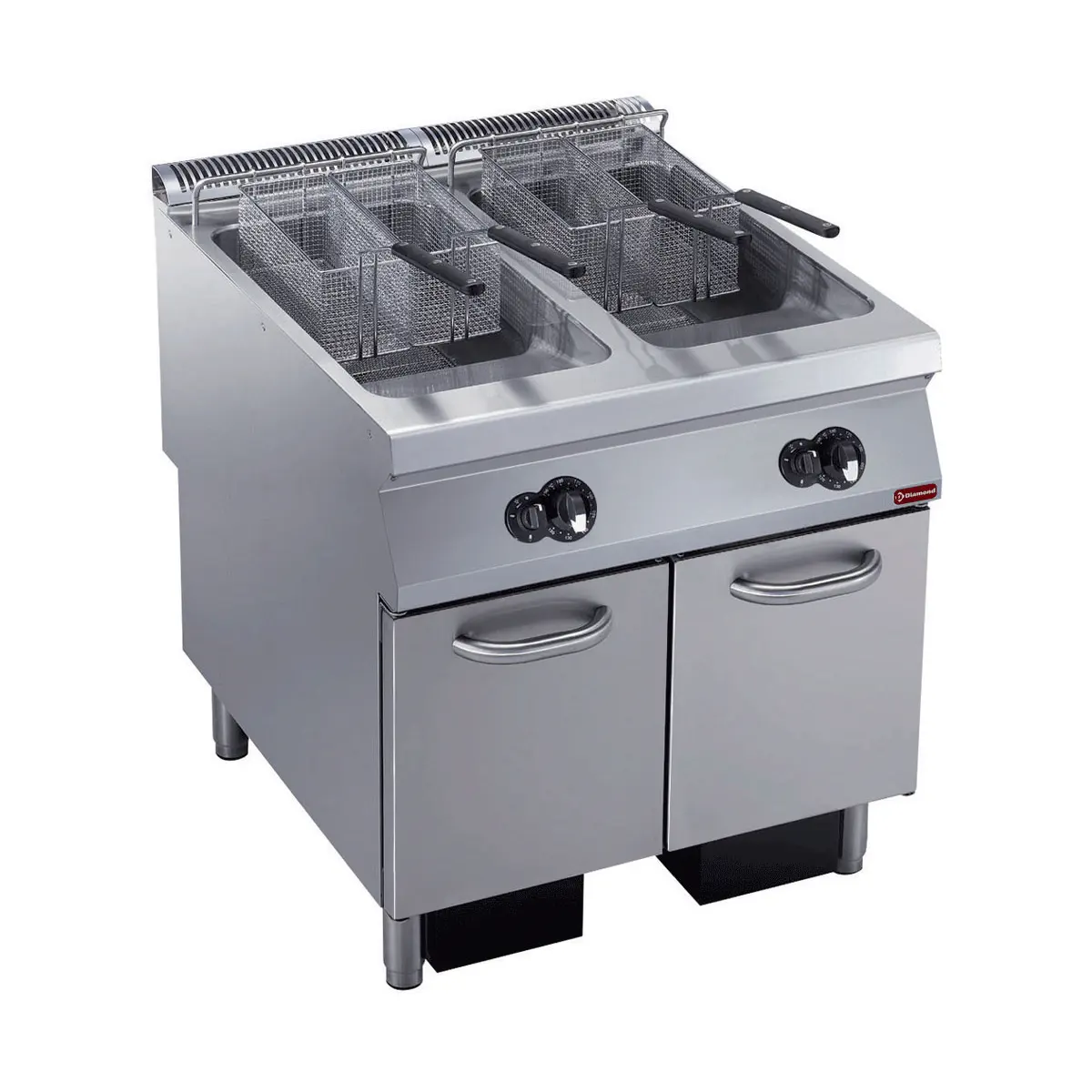 Friteuse gaz 2 cuves "Y" 23 litres, brûleurs extérieurs, sur meuble