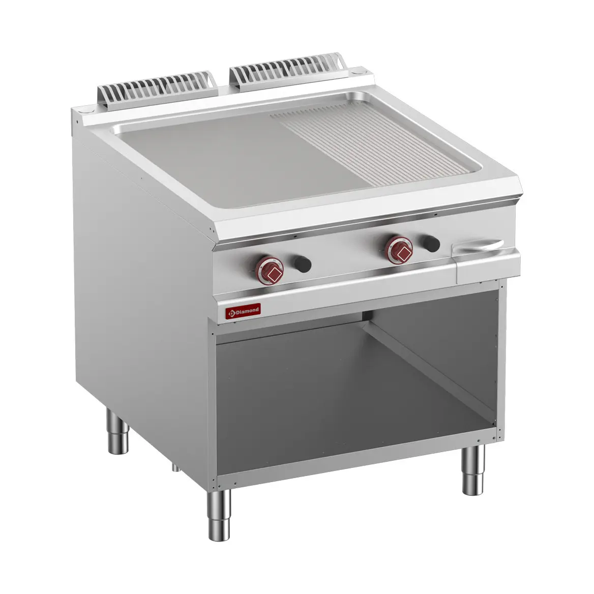 Plaque de cuisson 2/3 lisse & 1/3 rainurée gaz module 1/1, armoire ouverte