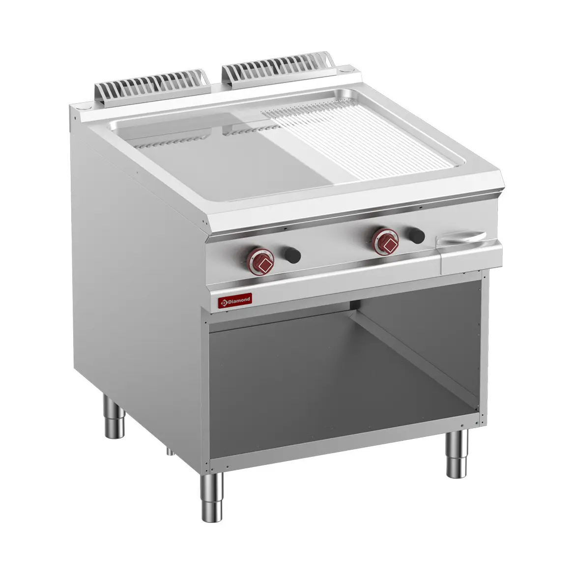 Plaque de cuisson 2/3 lisse & 1/3 rain., chrom. Mod. 1/1, armoire ouv.