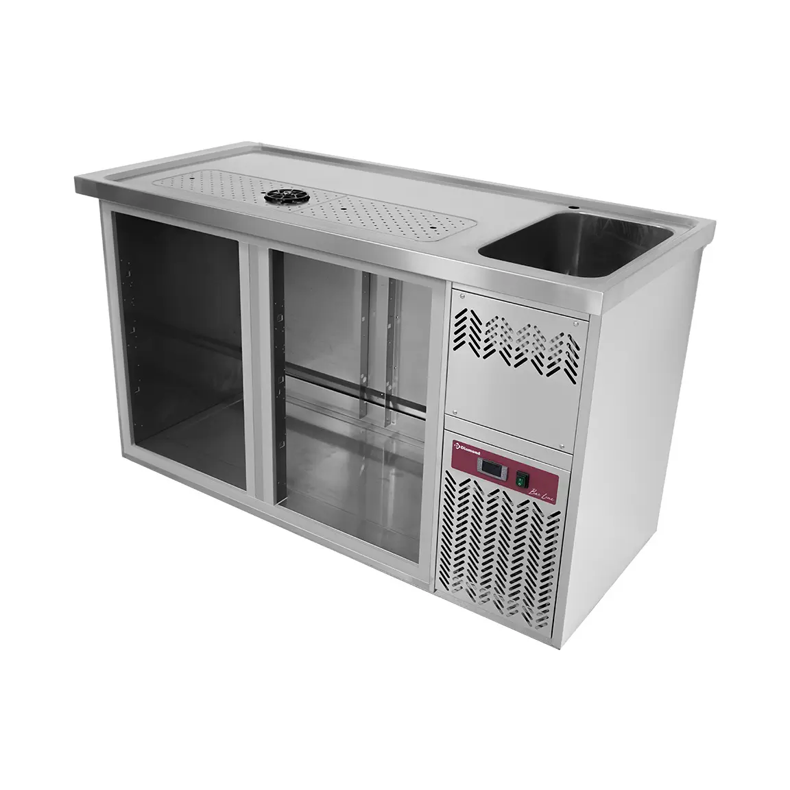 Comptoir bar 2 compartiments, égoutoir+grille, 1 cuve à droite.