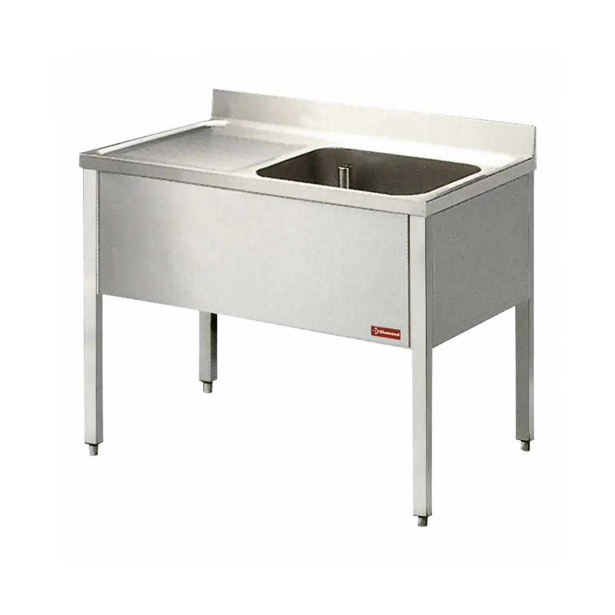 Plonge 1 cuve et 1 égouttoir à gauche, avec piétement - 1400 x 700 mm