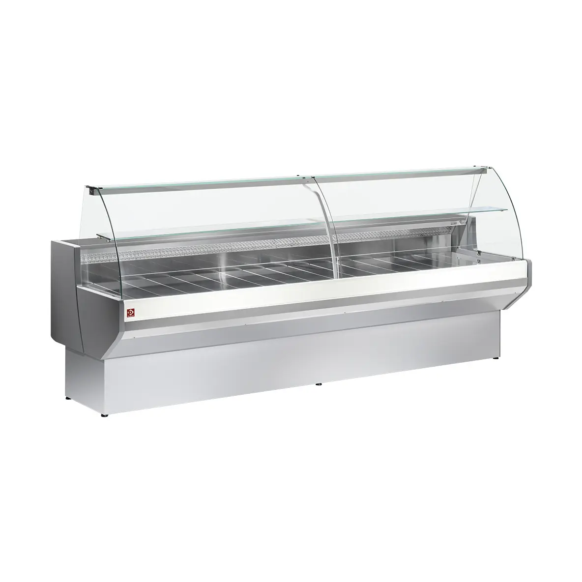 Comptoir vitrine réfrigéré à vitre bombée, ventilé, avec réserve - GRIS/BLANC - 2500 x 910 mm