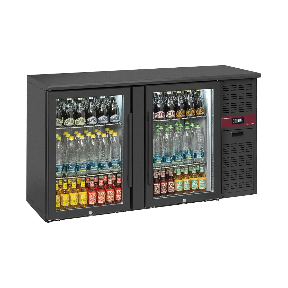 Arrière de bar 2 portes vitrées, 320 litres, pieds réglables