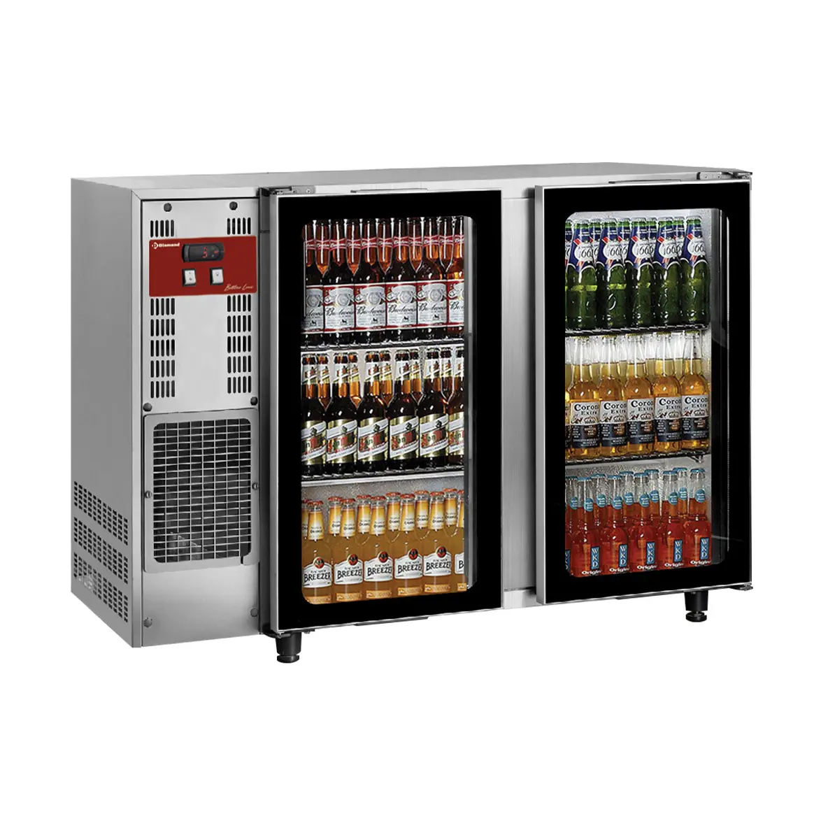 Arrière de bar, acier inox, 2 portes vitrées, 375 Lt.