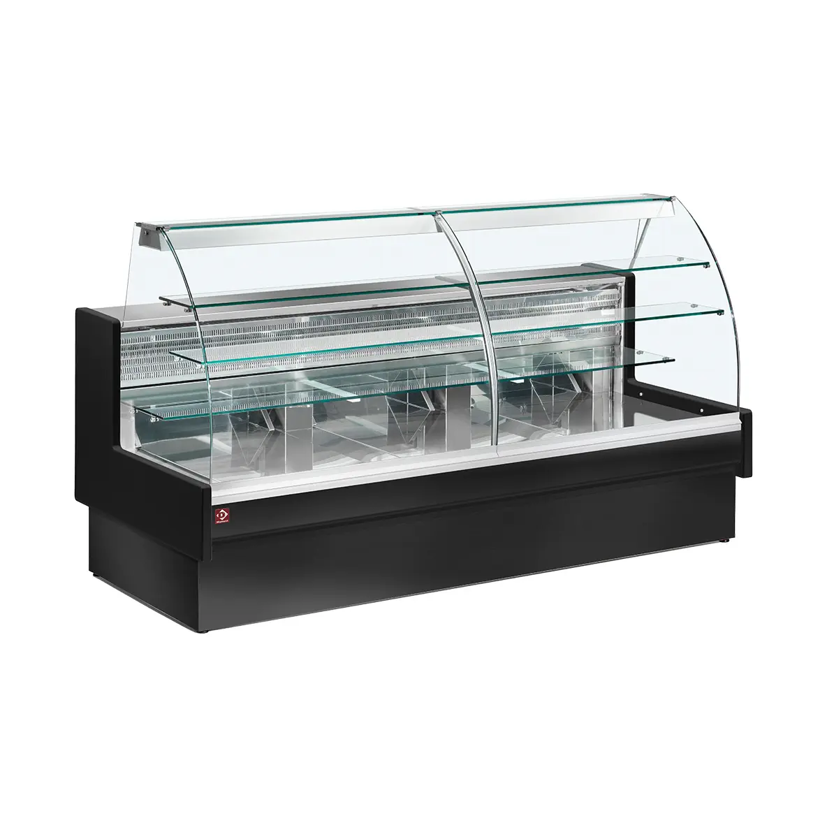 Comptoir vitrine réfrigéré, statique, chargement à tiroirs, vitre courbe, sans réserve - NOIR - 2200 x 980 mm