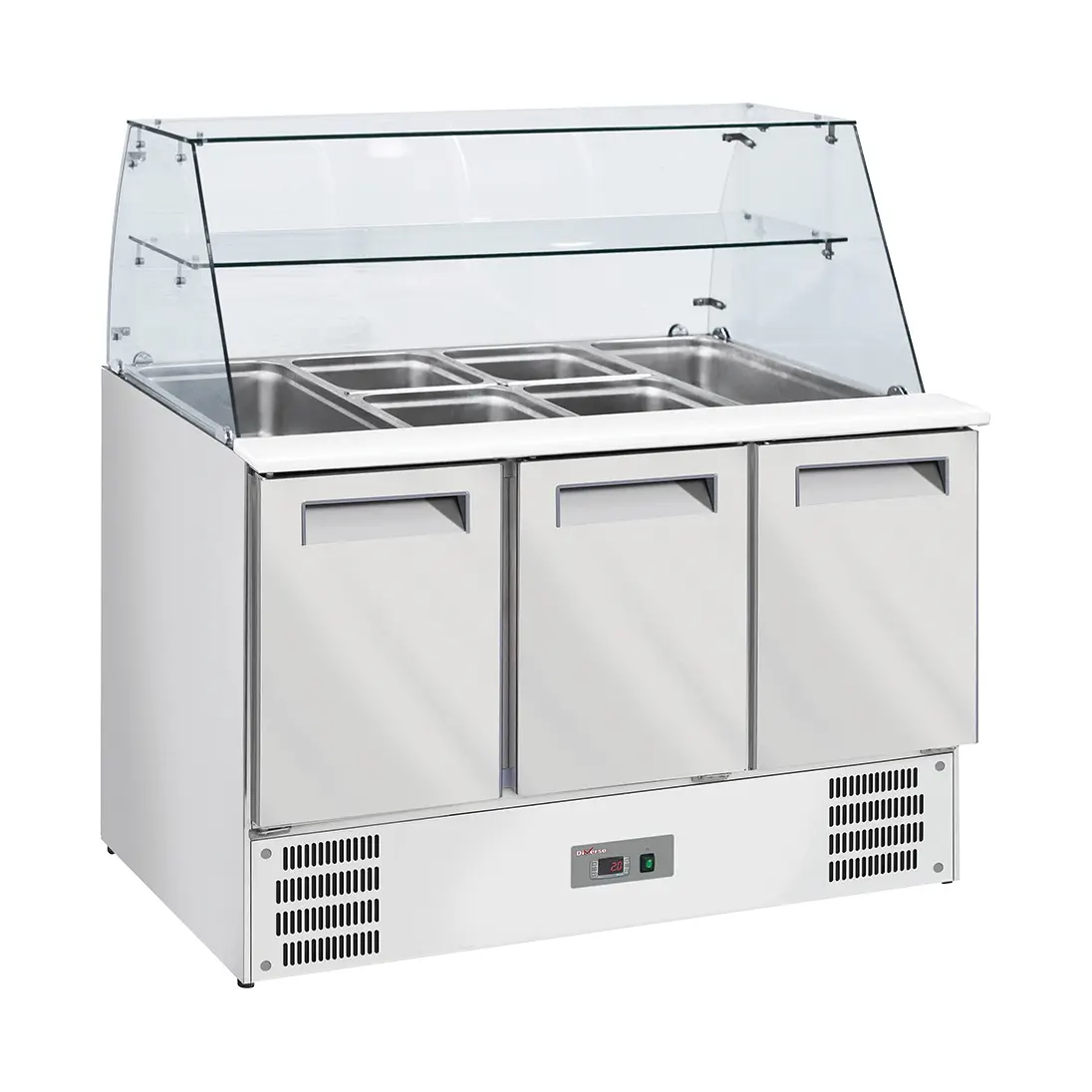 Saladette avec vitre bombée 4xGN1/1-150 mm + reserve 3 pt.GN 1/1