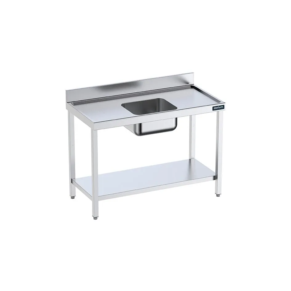 Table de 1600x700 avec bac C, bord anti-ruissellement et étagère
