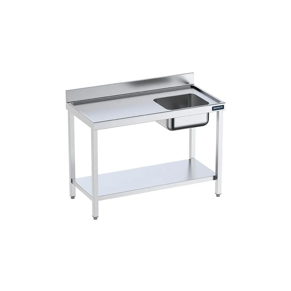 Table de 1200x700 avec bac D, bord anti-ruissellement et étagère