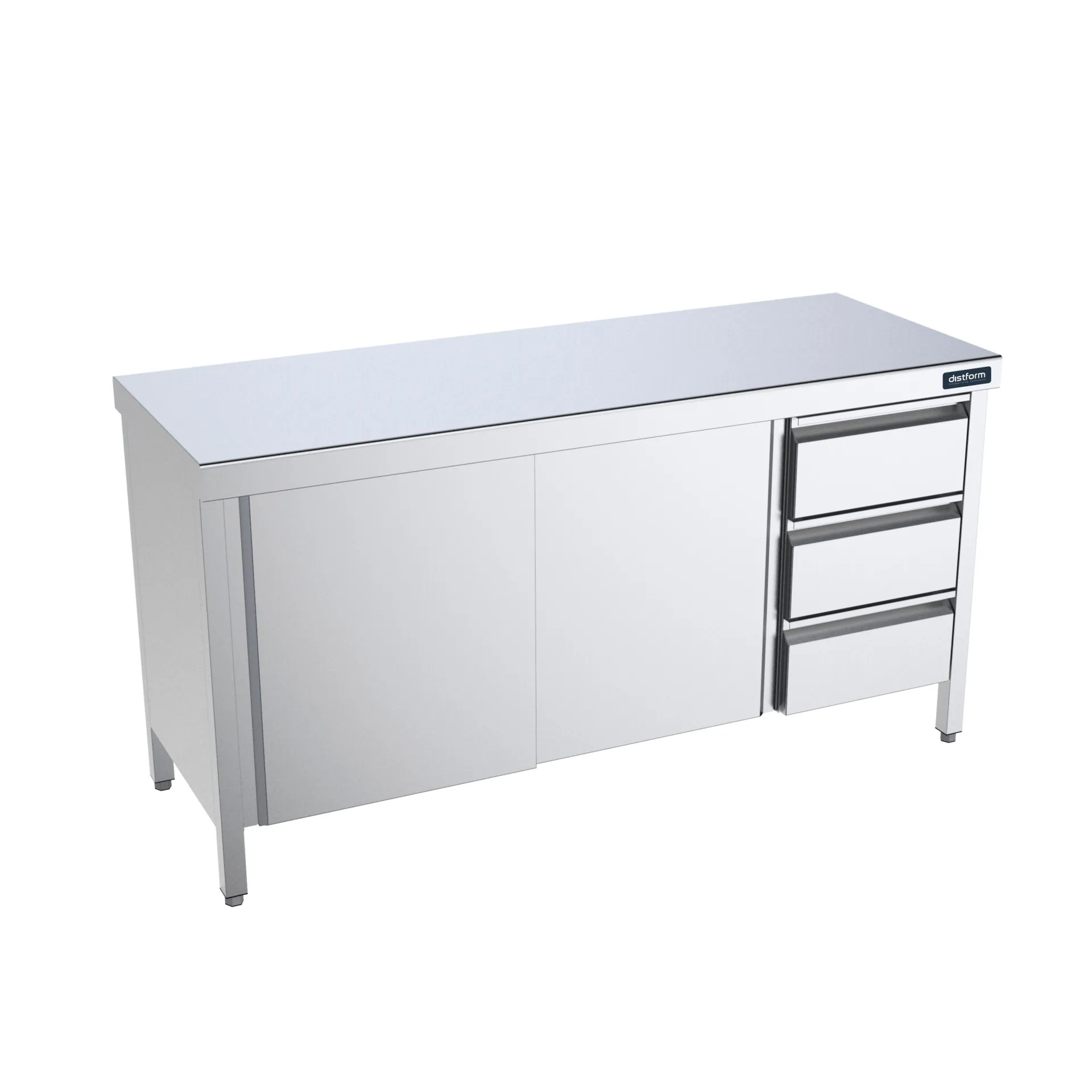 Table centrale 2000x700 avec portes et module de tiroirs à droite